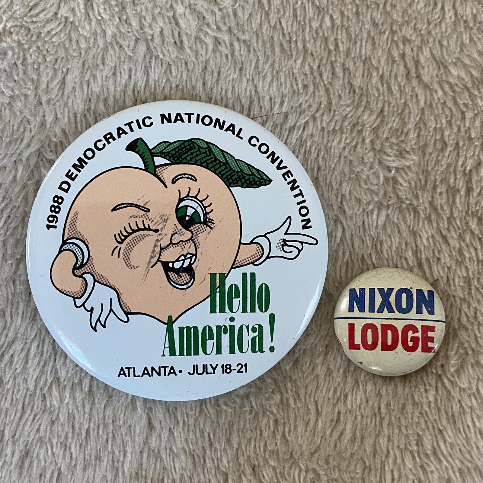 Lot 2 VTG Political Buttons 1988 Democrat 1968 Republican Richard Nixon Lot 2 VTG Political Buttons 1988 Democrat 1968 Republican Richard Nixon