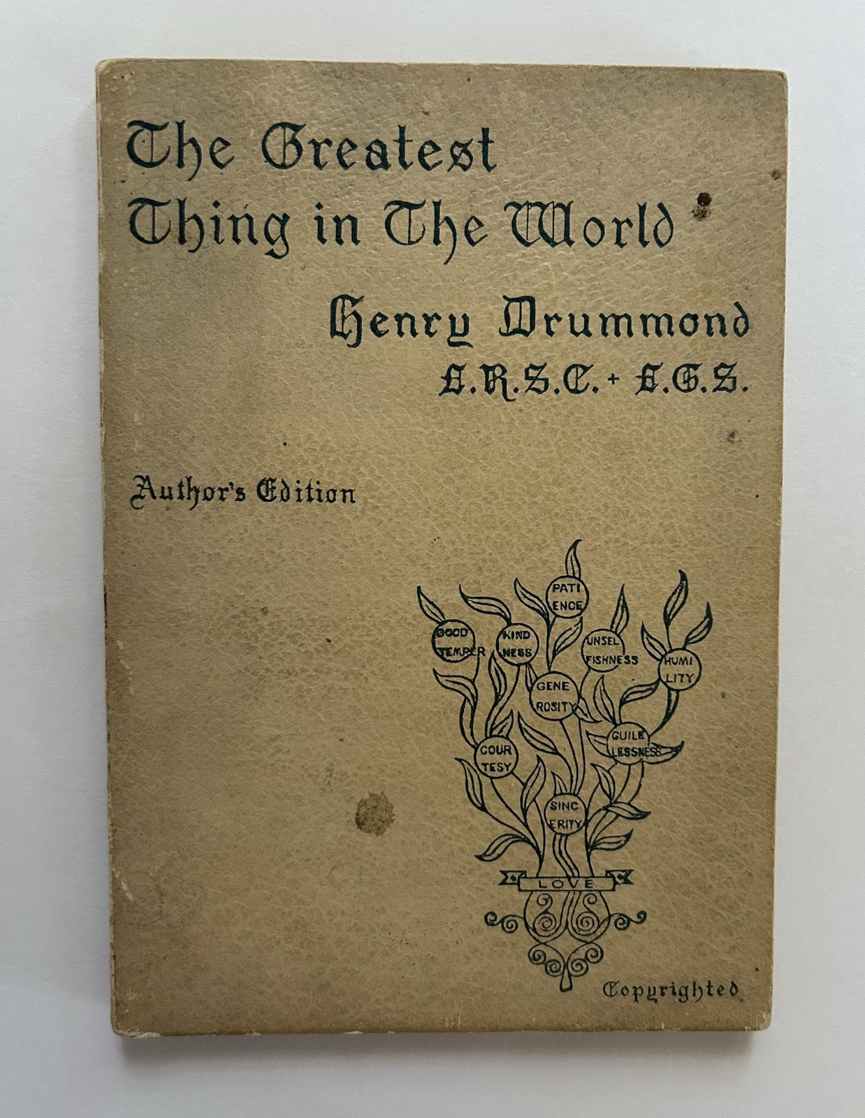 1891 THE GREATEST THING IN THE WORLD HENRY DRUMMOND PB OWEGO NY BOOKSHOP LABEL