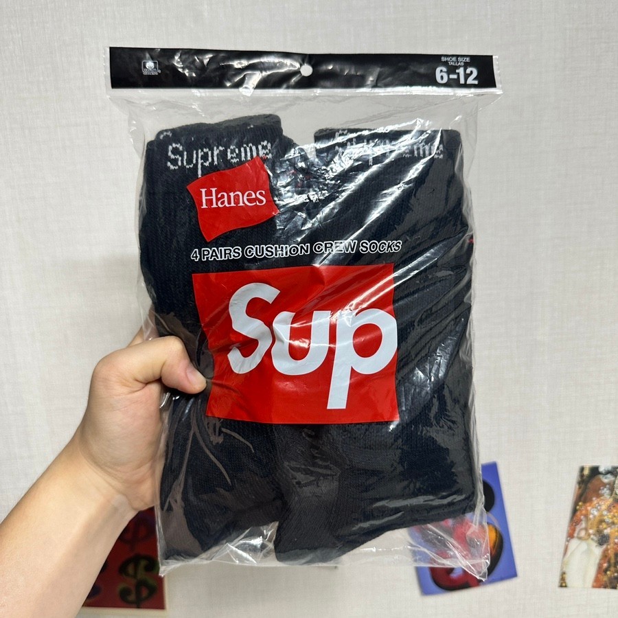 Supreme Socks Hanes Crew 4 Pack Mens Womens Streetwear Size 6-12 Unisex New Pack