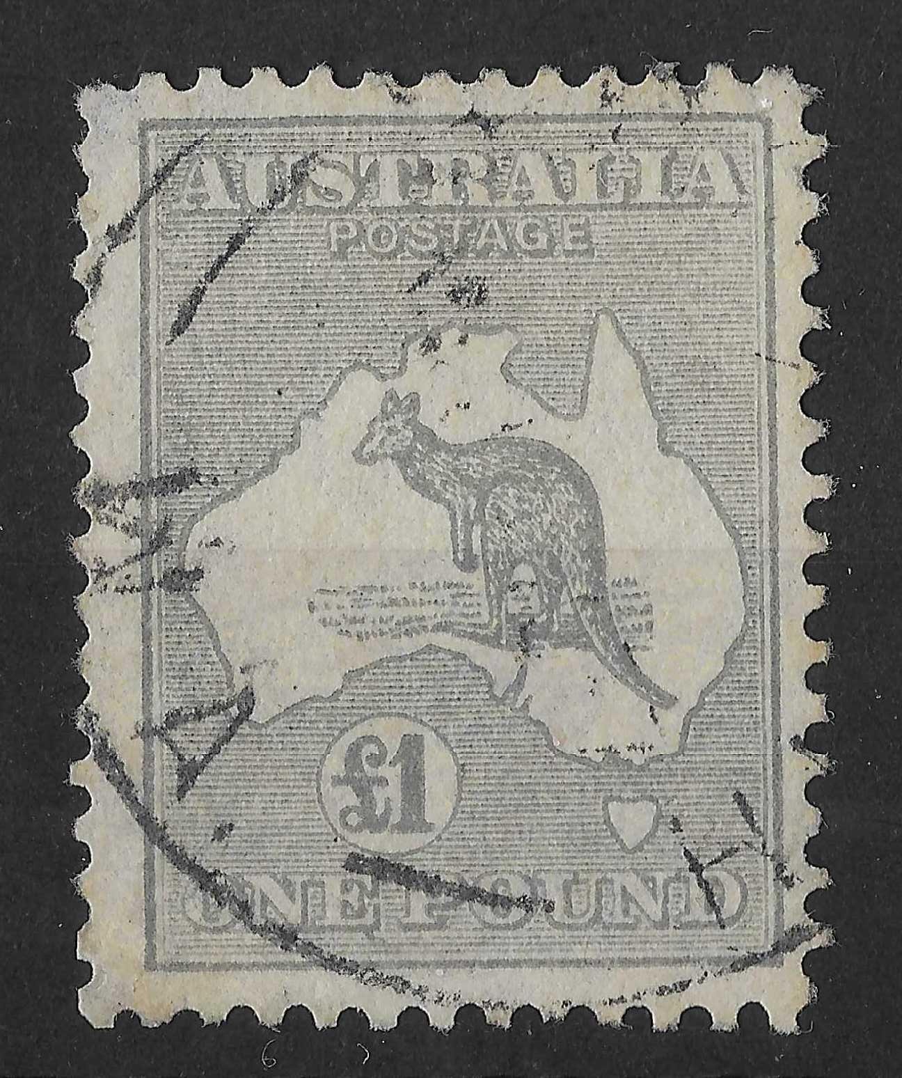 Australia 1931-36 £1 Grey Roo SG137 Used Cat£300 (Small Thin)