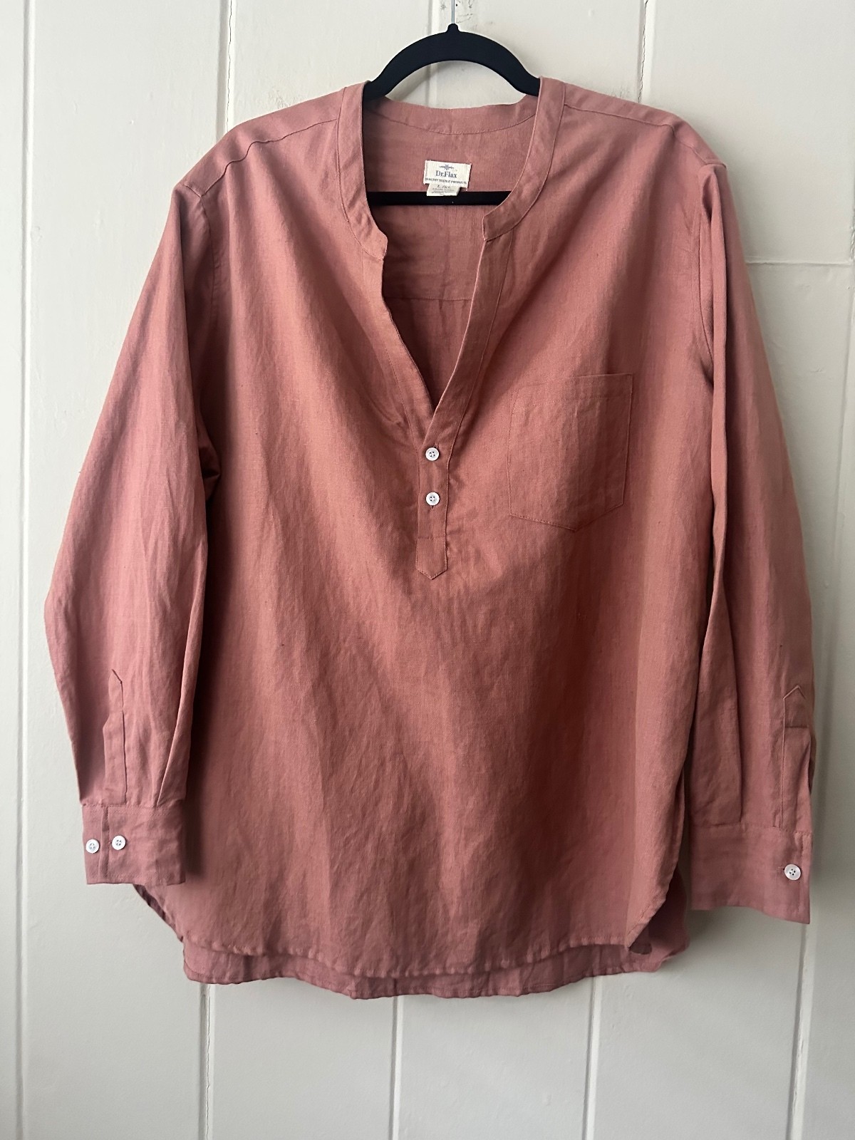 Dr. Flax Cocoa Brown 100% European Washed Linen Long Sleeve Tunic Top L/XL