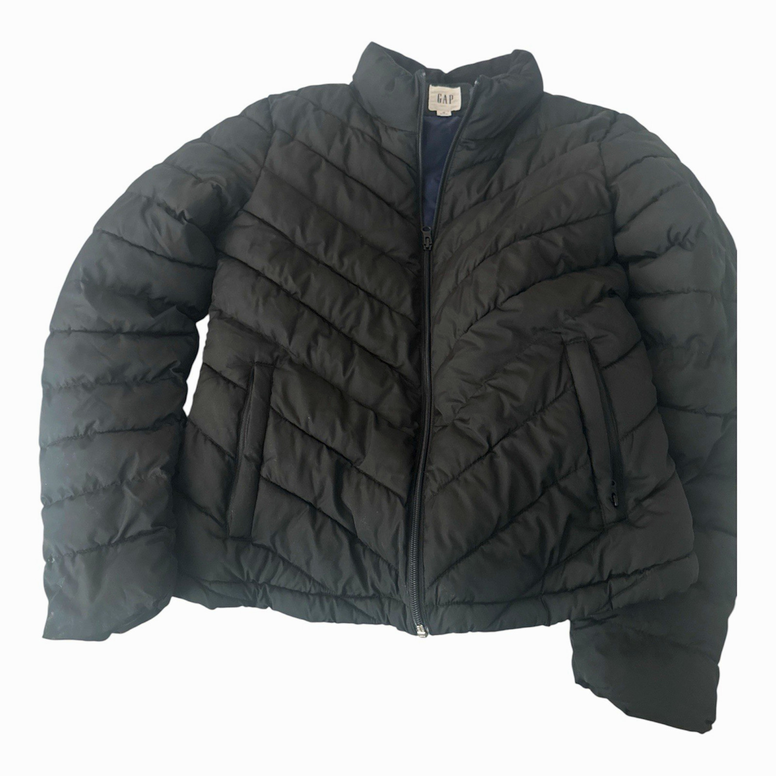 GAP Men’s Black Quilted Puffer Jacket Full Zip Stand-Up Collar Size M GAP Men’s Black Quilted Puffer Jacket Full Zip Stand-Up Collar Size M