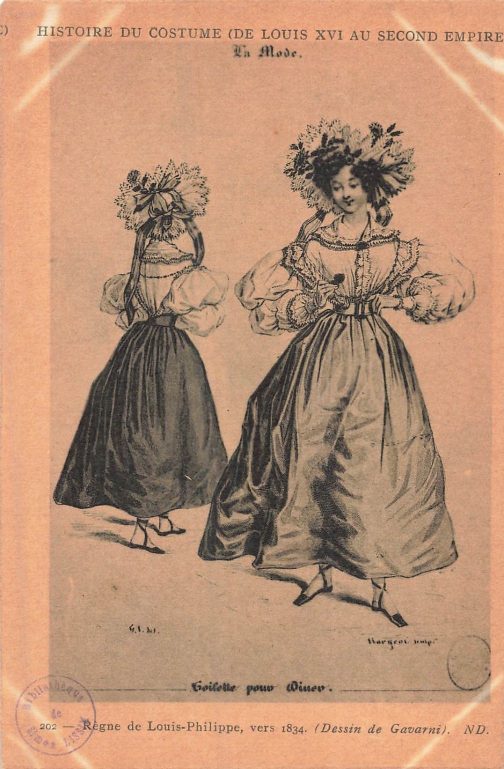 Antique French Fashion Postcard Louis-Philippe Era 1834 Costume Art