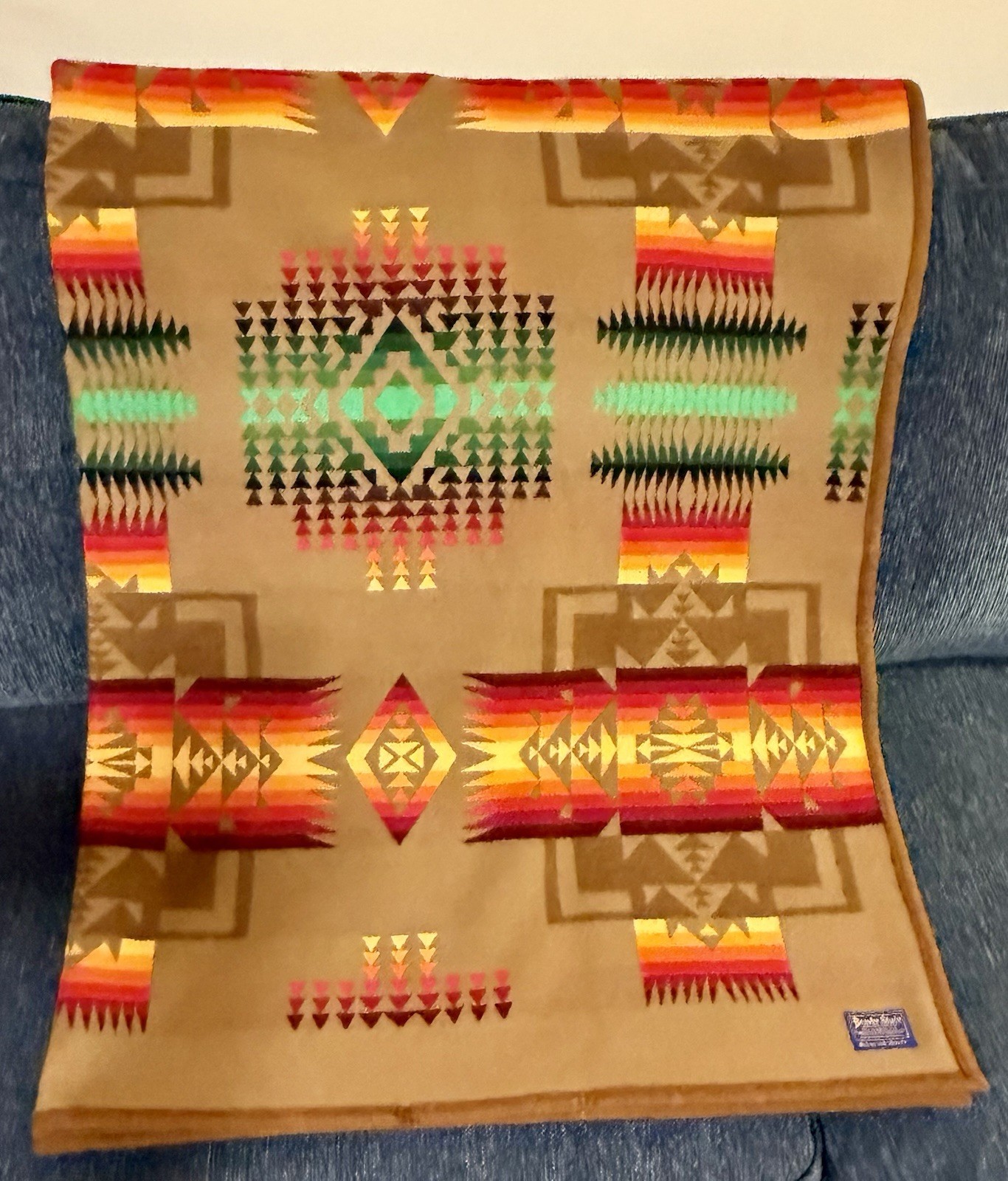 VINTAGE PENDLETON BEAVER STATE WOOL BLANKET SOUTHWEST NATIVE AMERICAN 64” X 80”