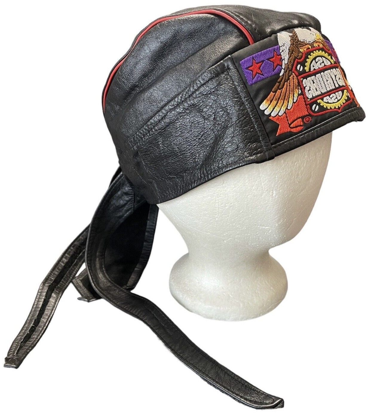 Vintage EASYRIDERS USA Embroidered Big Patch Leather Motorcycle Hat Headwear NOS