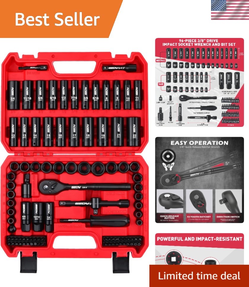 Professional 96-Piece SAE and Metric Socket Wrench Set - Ultimate Durability