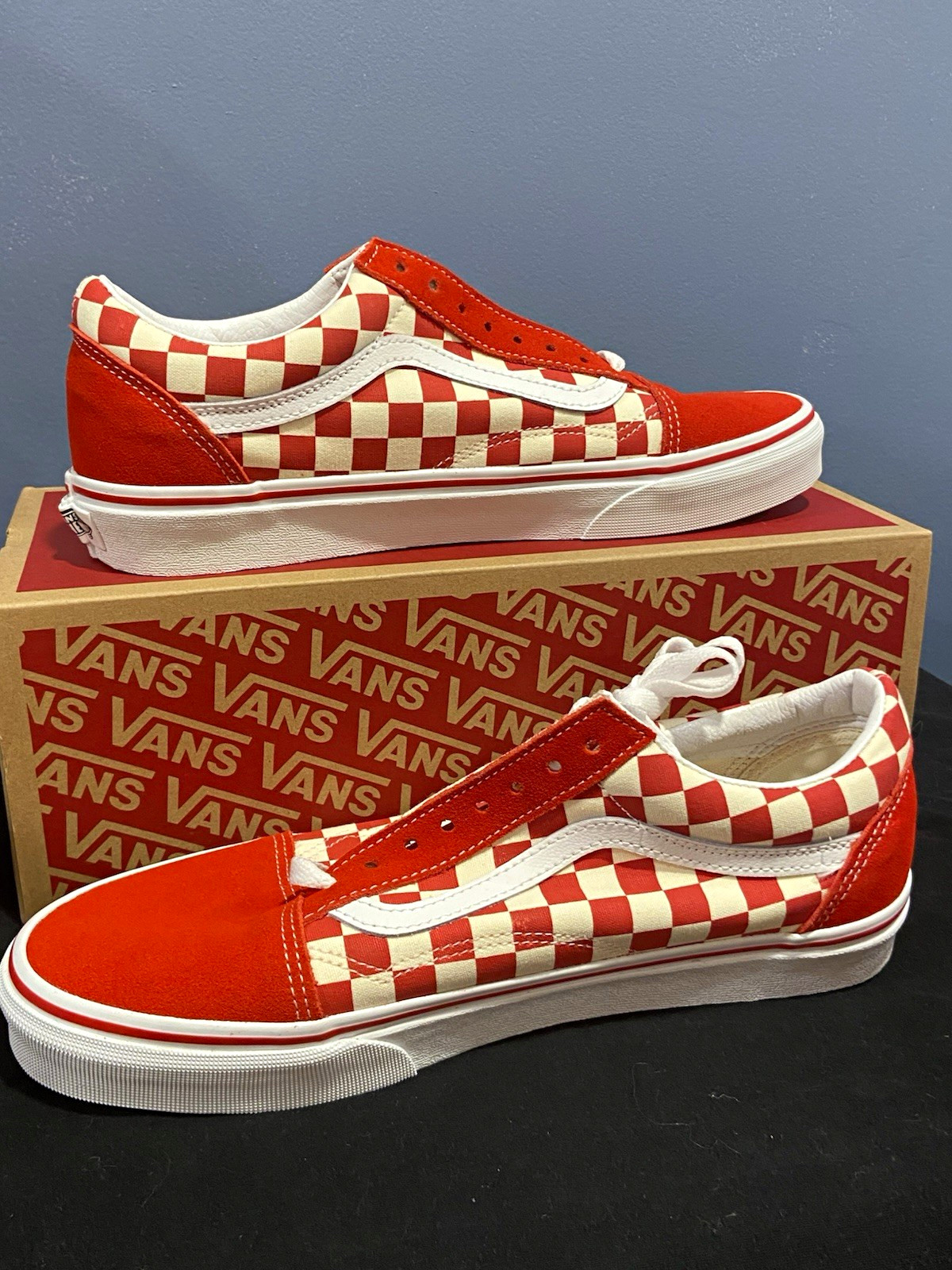VANS Old Skool Red/White Checkerboard Low Top Lace-Up Sneakers VN0A38G1P0T