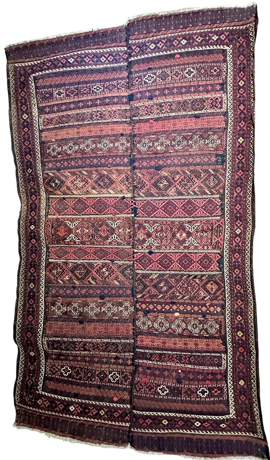 Dramatic Antique Tribal Flatweave Wool Textile 97x62 Afghan Wall Hanging