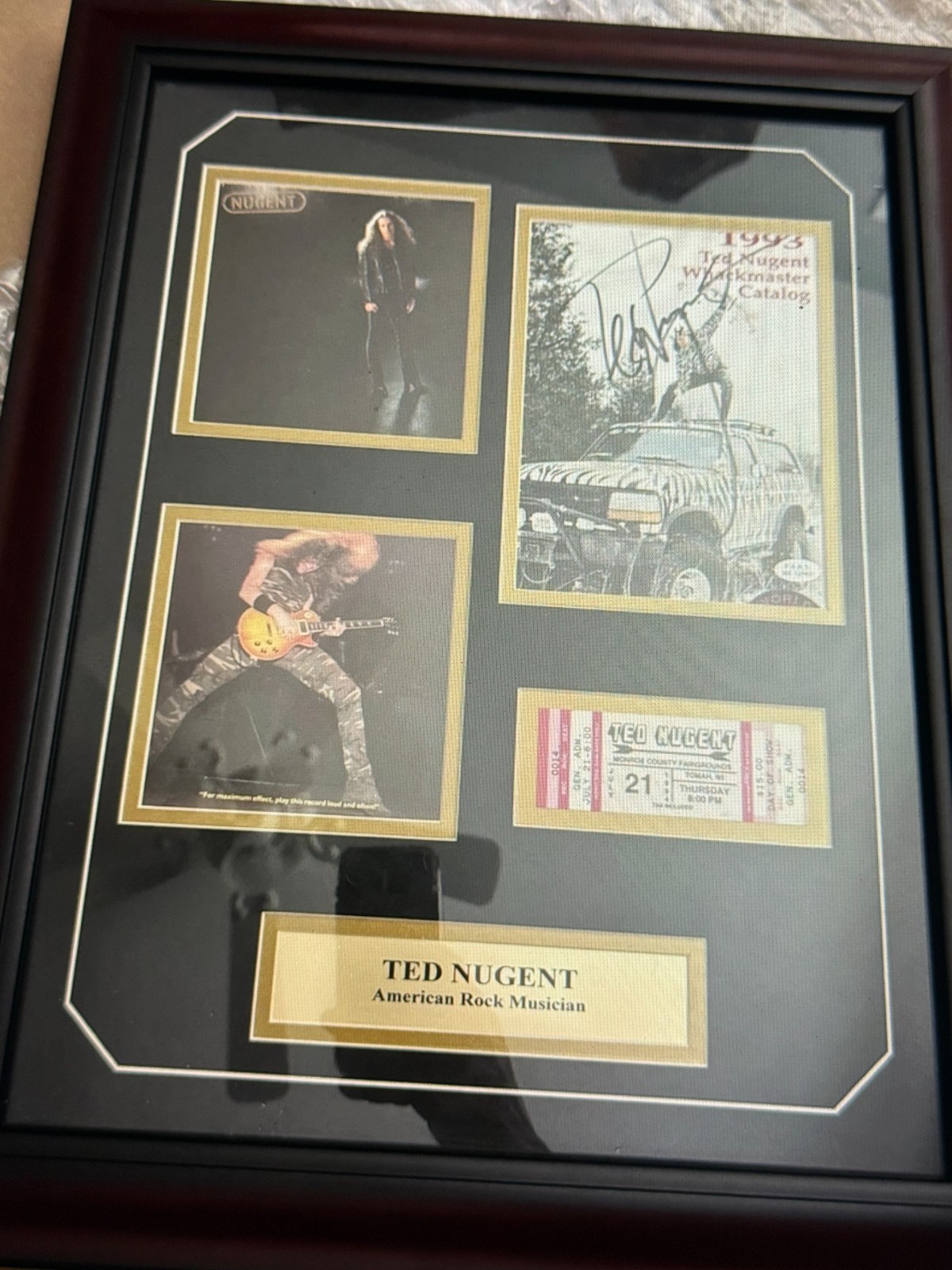 Ted Nugent Autographed Framed Display Signed 1993 Whackmaster Catalog 1994 Tiket