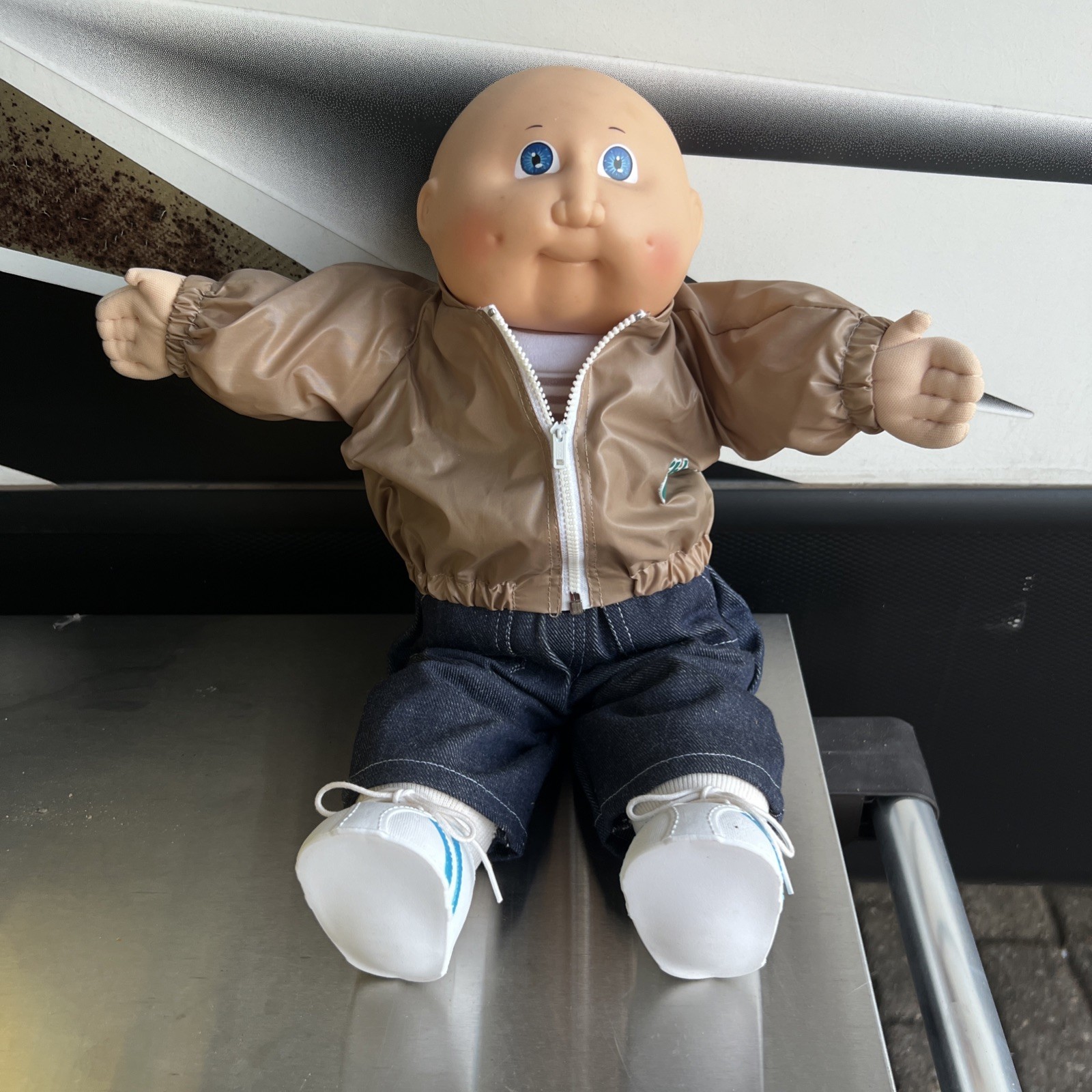 Cabbage Patch Kids Baby Dimples Doll in Gold Jacket and Blue Jeans Vintage Cabbage Patch Kids Baby Dimples Doll in Gold Jacket and Blue Jeans Vintage