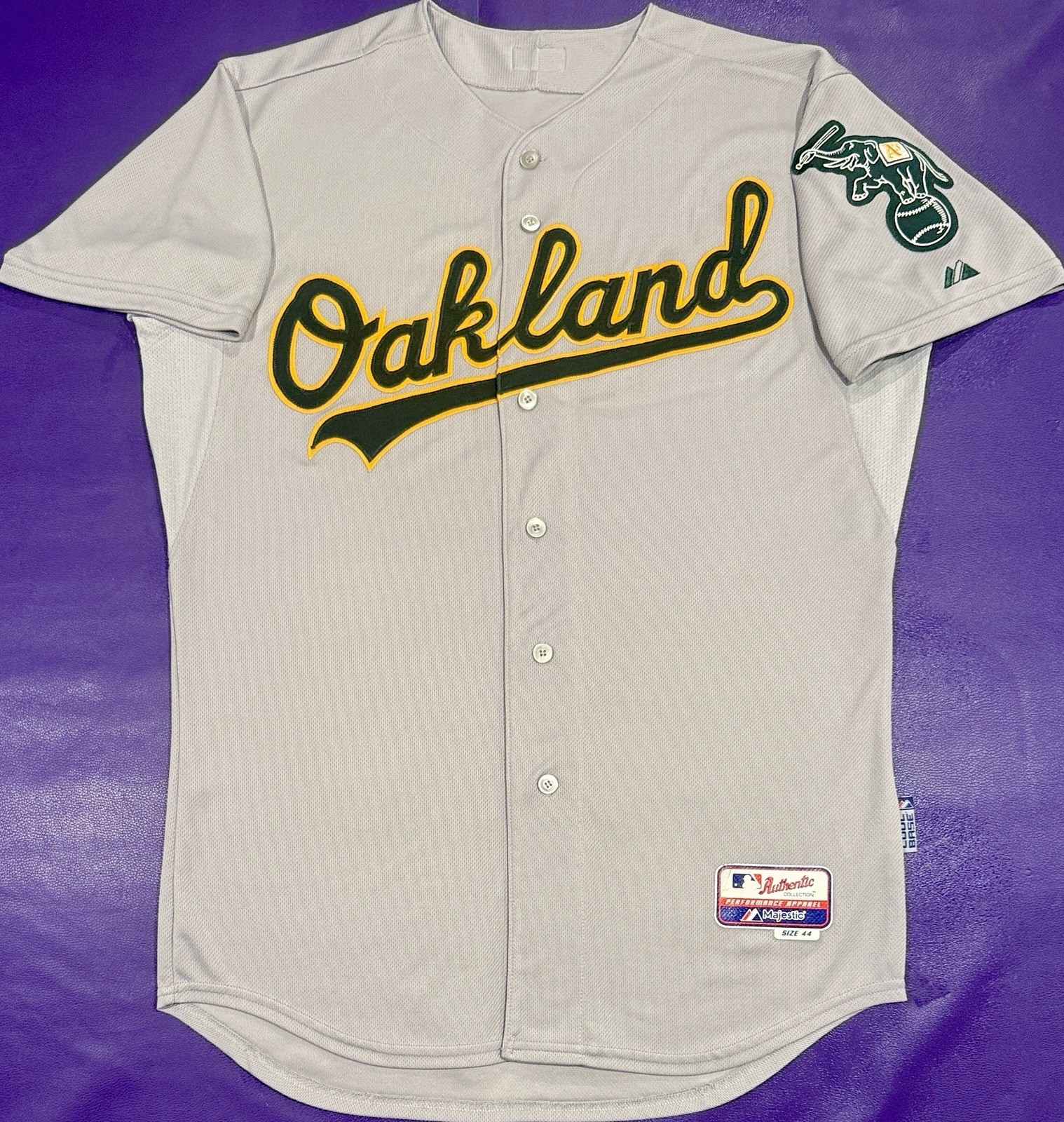 Authentic Oakland Athletics On Field Pro Cut Road Gray Majestic Jersey 44