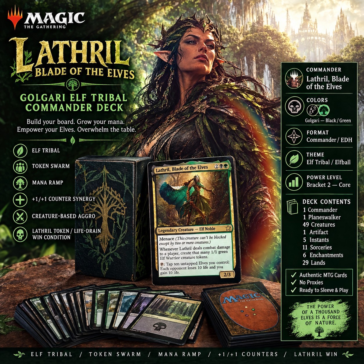 Lathril, Blade Of The Elves Golgari Elf Tribal Token Storm / Ramp Commander Deck