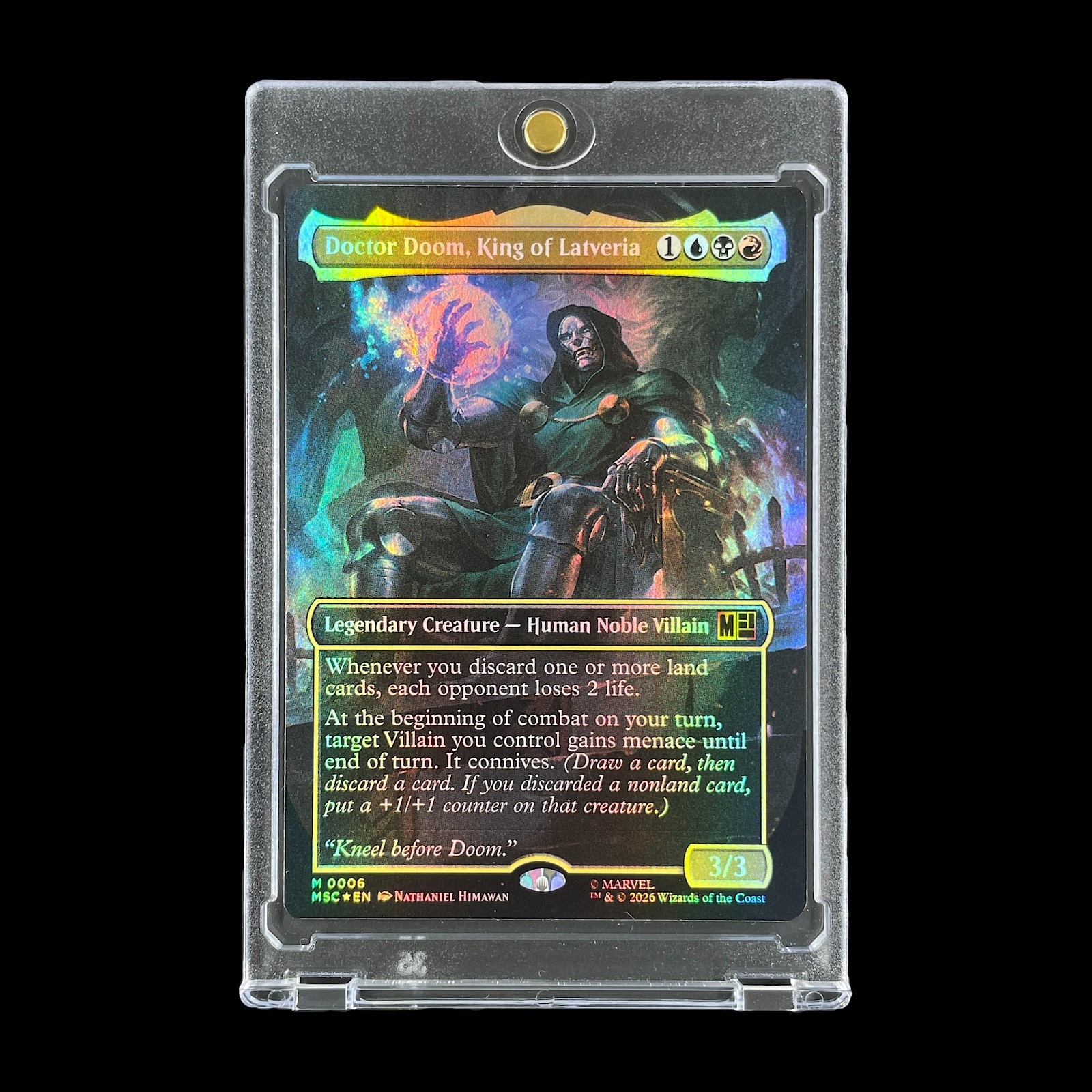 DOCTOR DOOM BLACK RAINBOW FOIL HOLO CARD 2026 MTG Borderless Mythical - Marvel