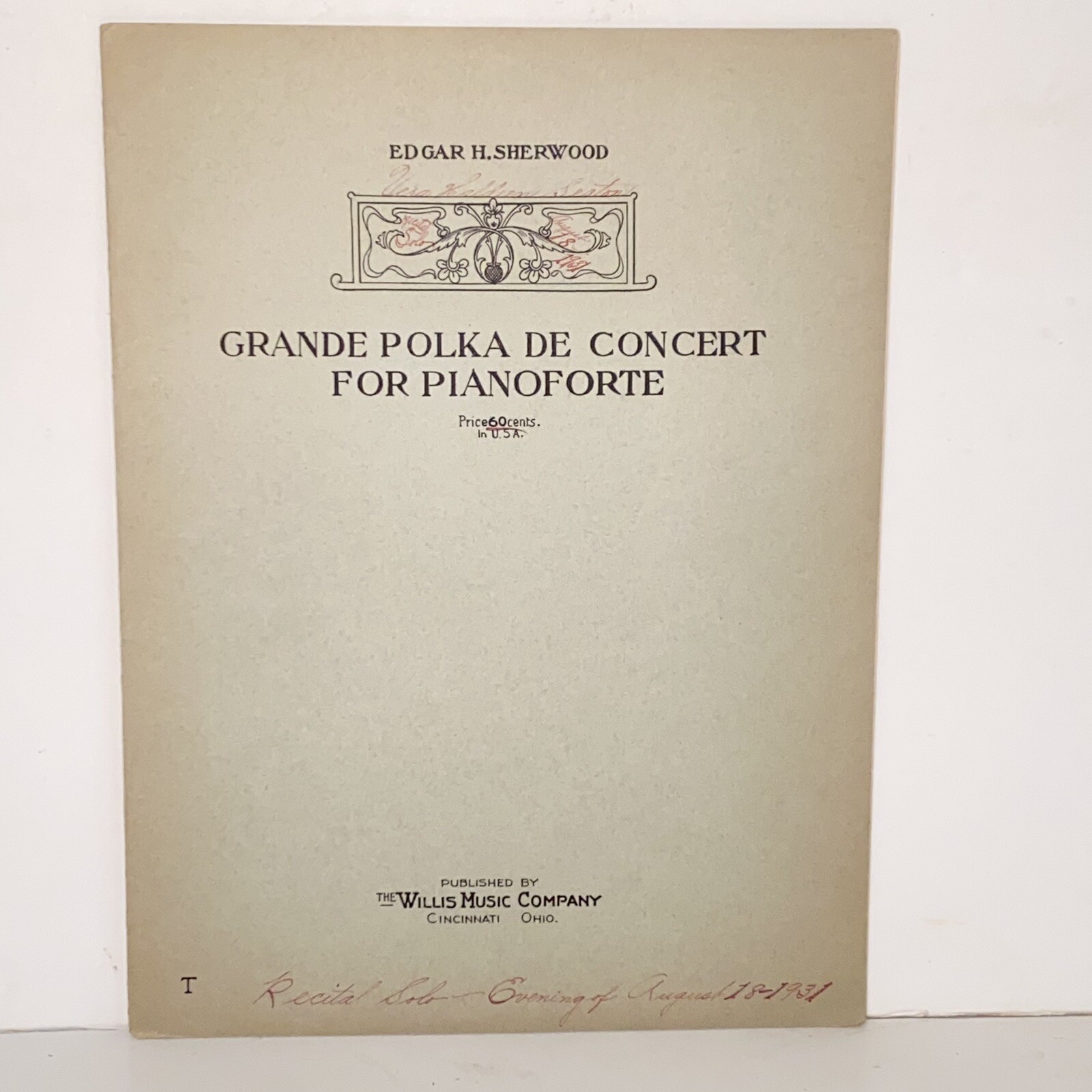 Antique 1910 Grande Polka De Concert Piano Sheet Music by Edgar H Sherwood