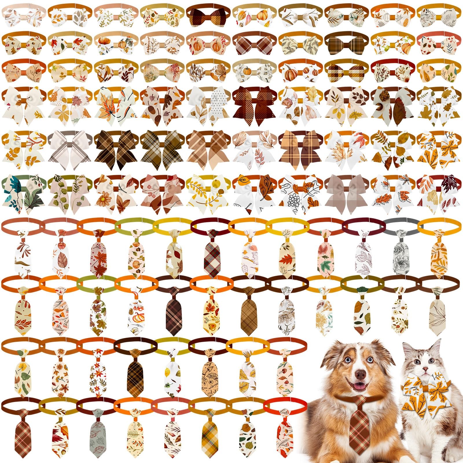 Huhumy 100 Pcs Dog Ties Bulk Retro Bows Collars Puppy Bow Ties Flowers for