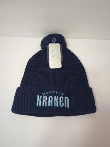 Seattle Kraken Navy Blue Wordmark Logo Fanatics Branded Cuffed Knit Mens Hat NEW Seattle Kraken Navy Blue Wordmark Logo Fanatics Branded Cuffed Knit Mens Hat NEW