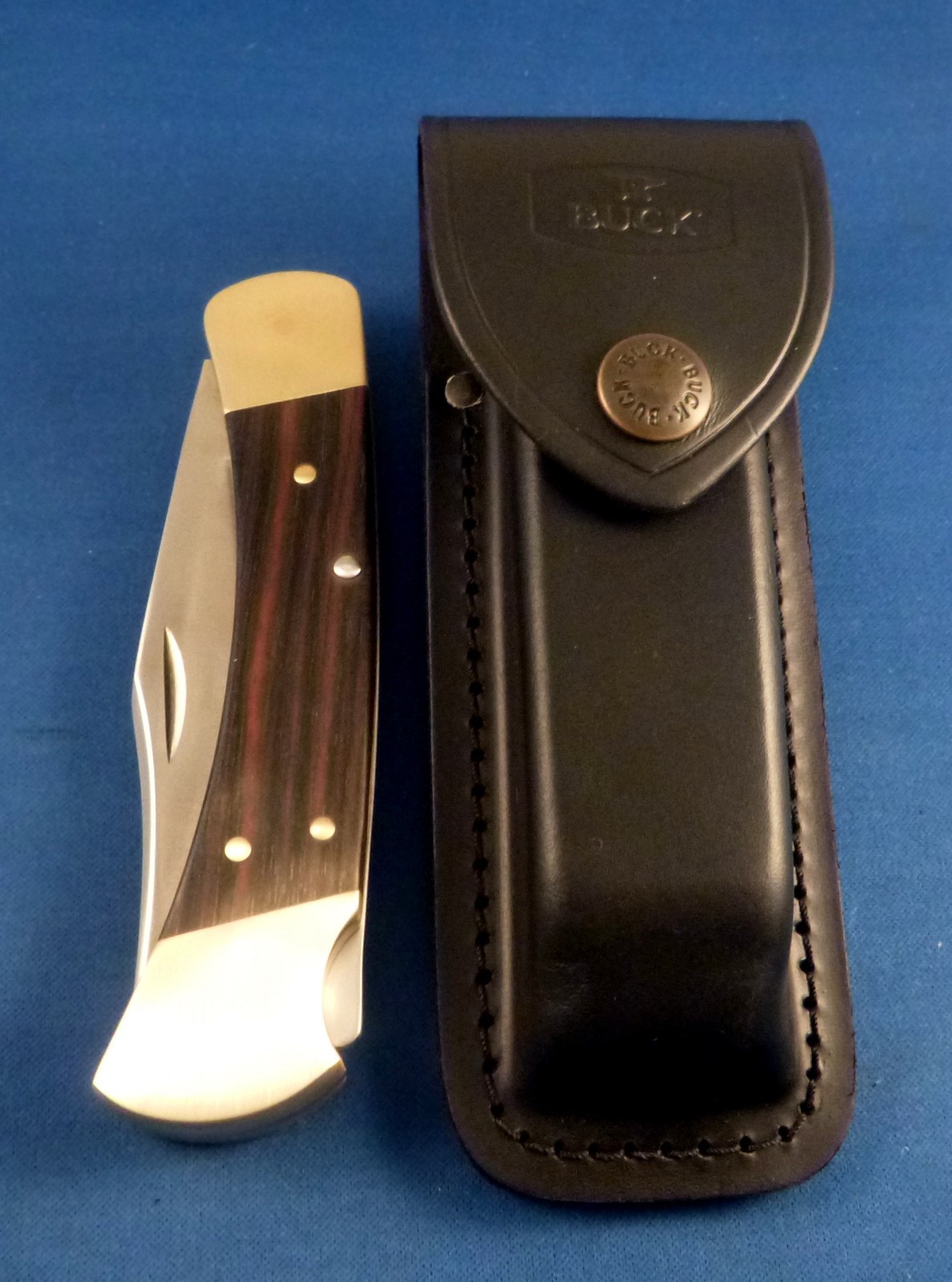VTG BUCK 110 2 dot 1970s folding Hunter Pocket Knife USA new Buck leather sheath VTG BUCK 110 2 dot 1970s folding Hunter Pocket Knife USA new Buck leather sheath