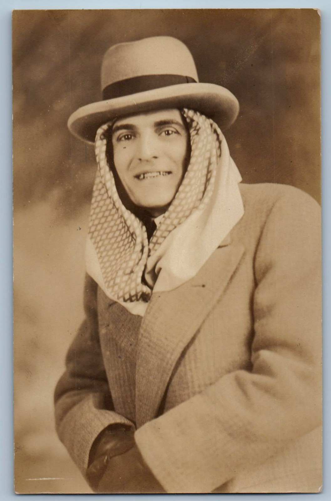 c1910's Smiling Man Unusual Fashion Portrait Studio RPPC Photo Antique Postcard