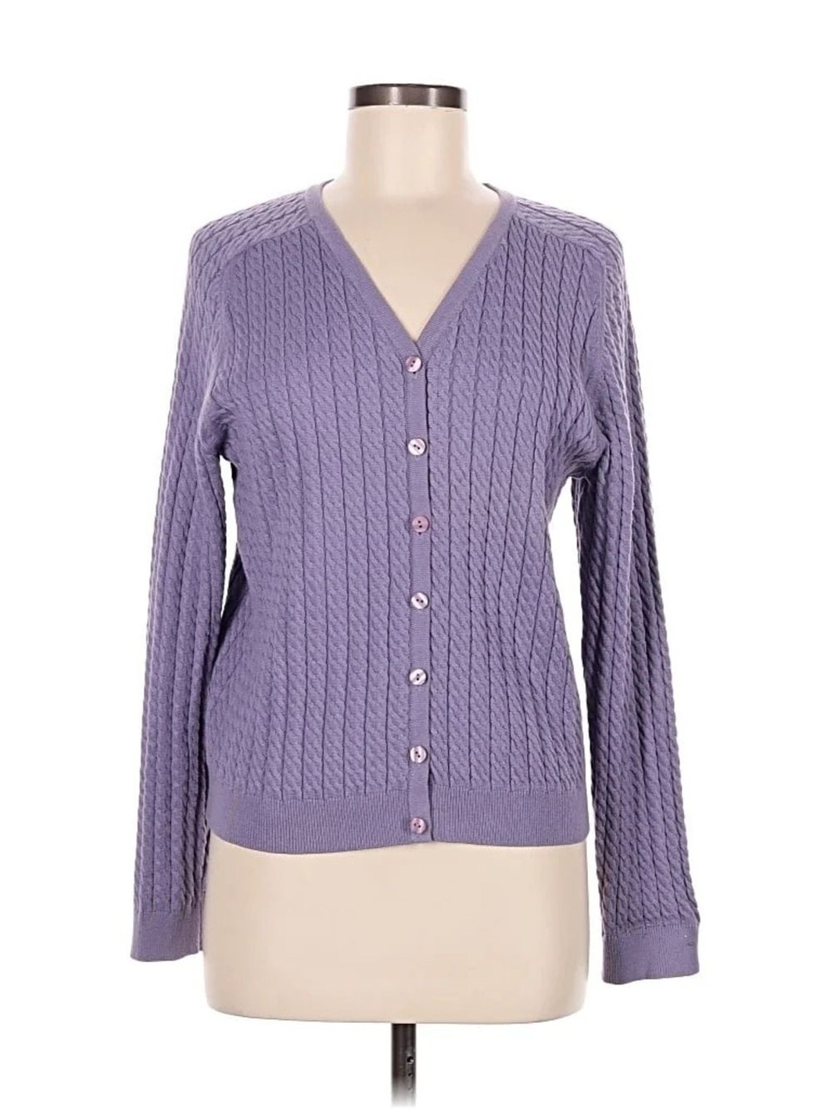 Talbots V-Neck Cable Knit Purple Button Cardigan Sweater Talbots V-Neck Cable Knit Purple Button Cardigan Sweater