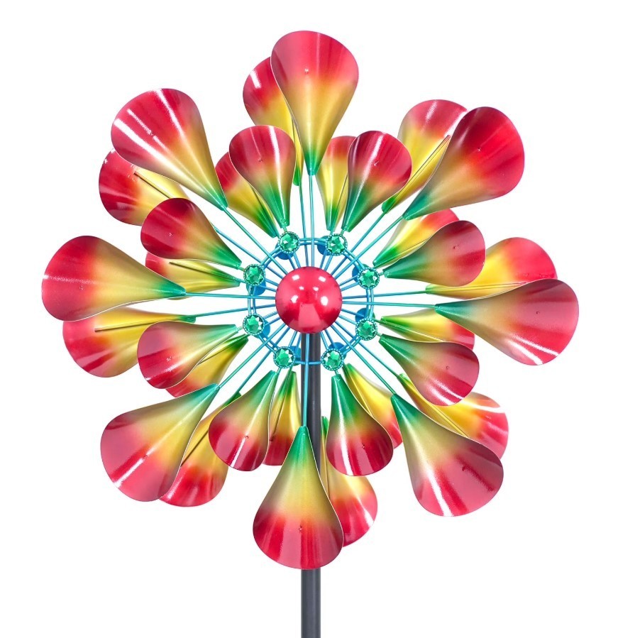 Large Colorful Metal Wind Spinner Outdoor Garden Decor, 3D Kinetic Windmill