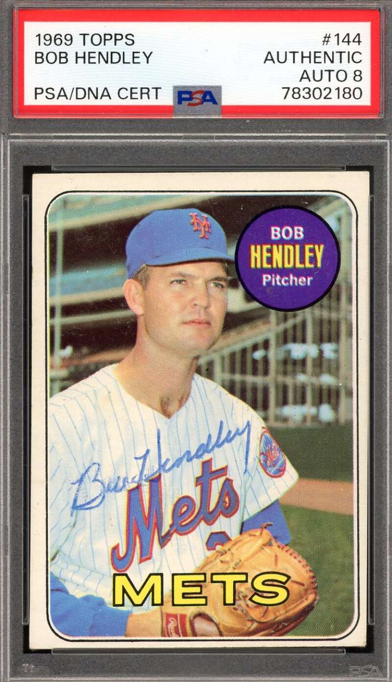 Bob Hendley NM MT 8 PSA DNA Signed 1969 Topps Mets Key Card Autograph Bob Hendley NM MT 8 PSA DNA Signed 1969 Topps Mets Key Card Autograph