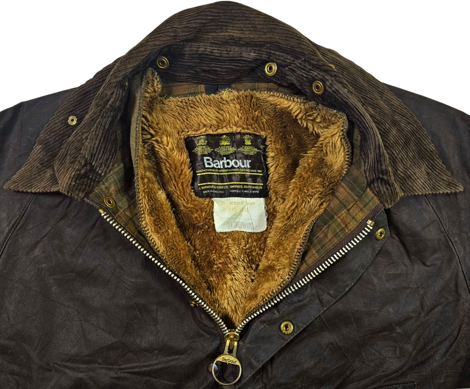 HOT VTG Men\'s BARBOUR A103 BEDALE PARKA A297 FUR LINER BROWN WAXED Jacket C48 XL