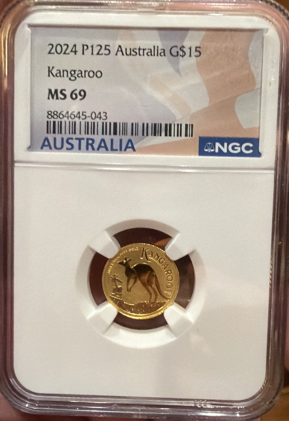 2024 P125 $15 Australia 1/10 oz Gold Kangaroo Coin graded by NGC as MS69 