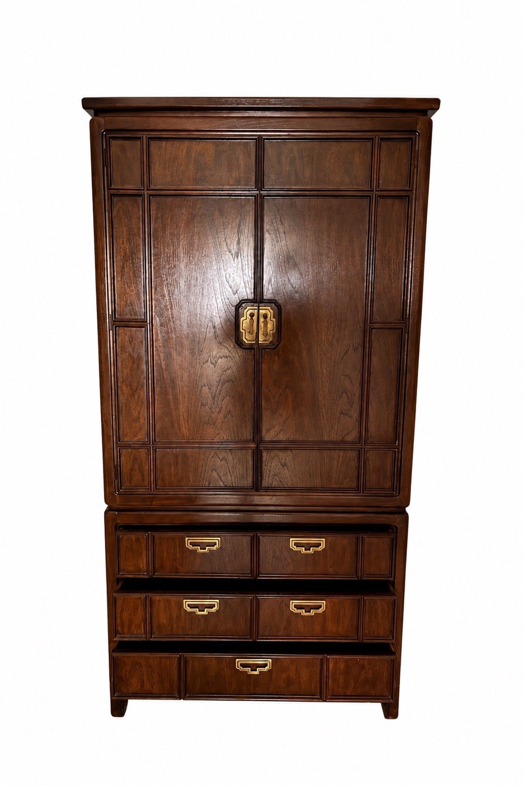 Vintage 1970s Chinoiserie Thomasville Solid Wood Brass Trim Mystique Armoire