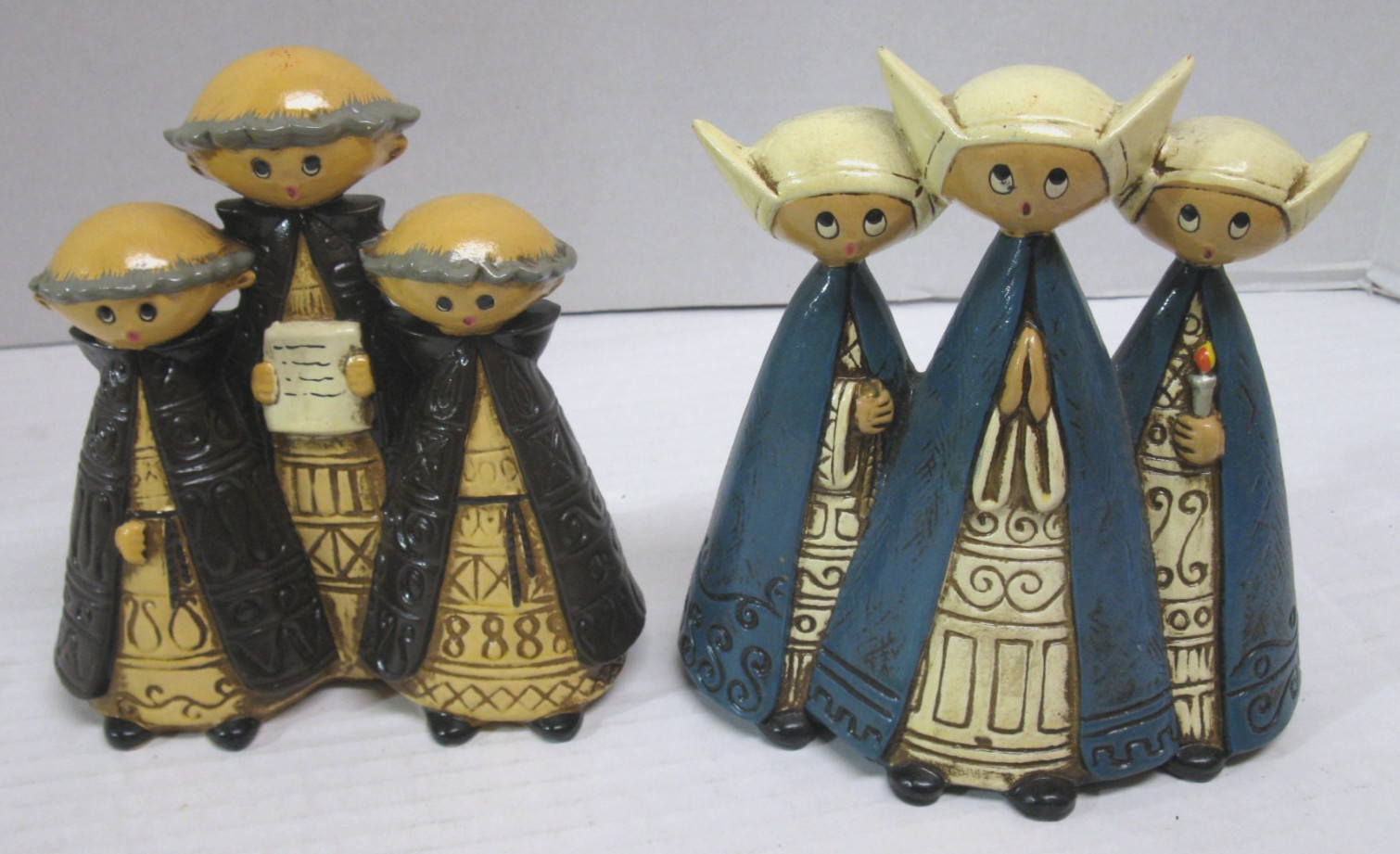 Trio of Singing Angels Nuns and Monks Mid Century Figures Made in Japan