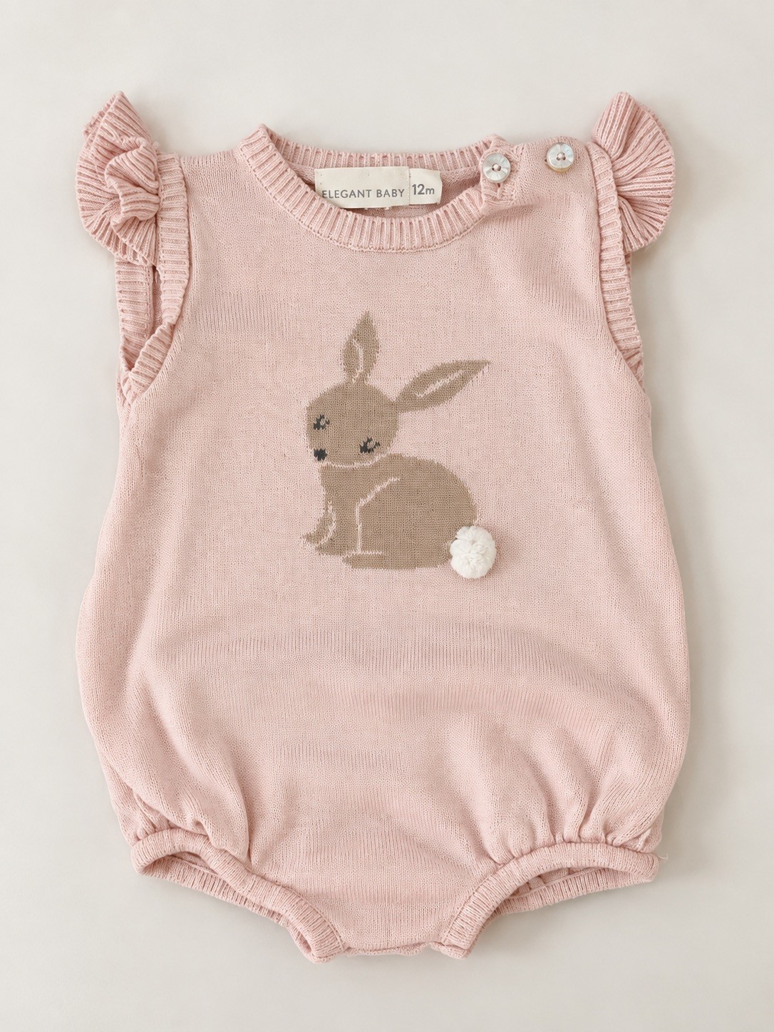 Elegant Baby Girl 12 Month Bubble Bunny With Pom Pom Tail,  Easter Bodysuit