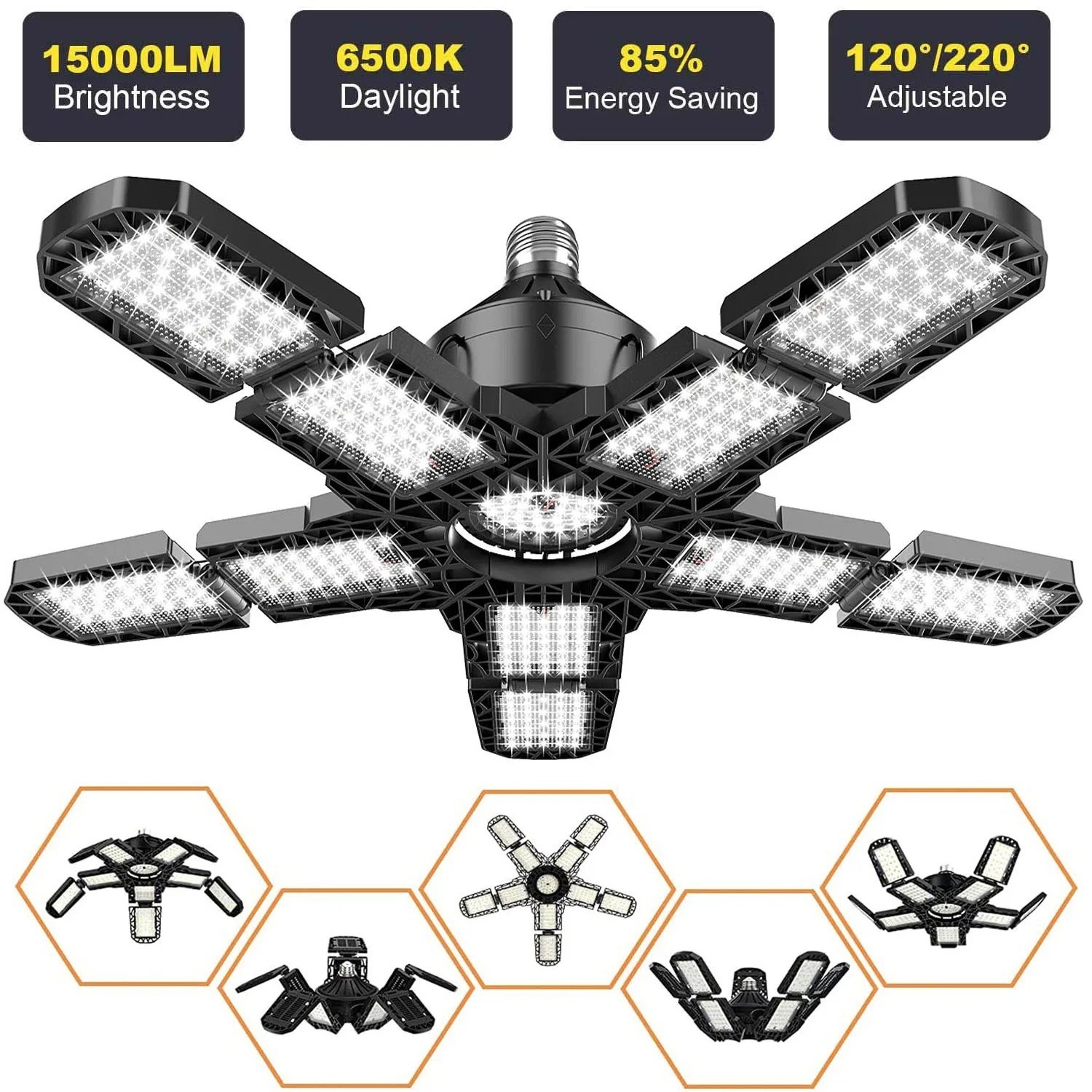 12000000LM LED Garage Light Super Bright Work Shop Ceiling Light Deformable Bulb