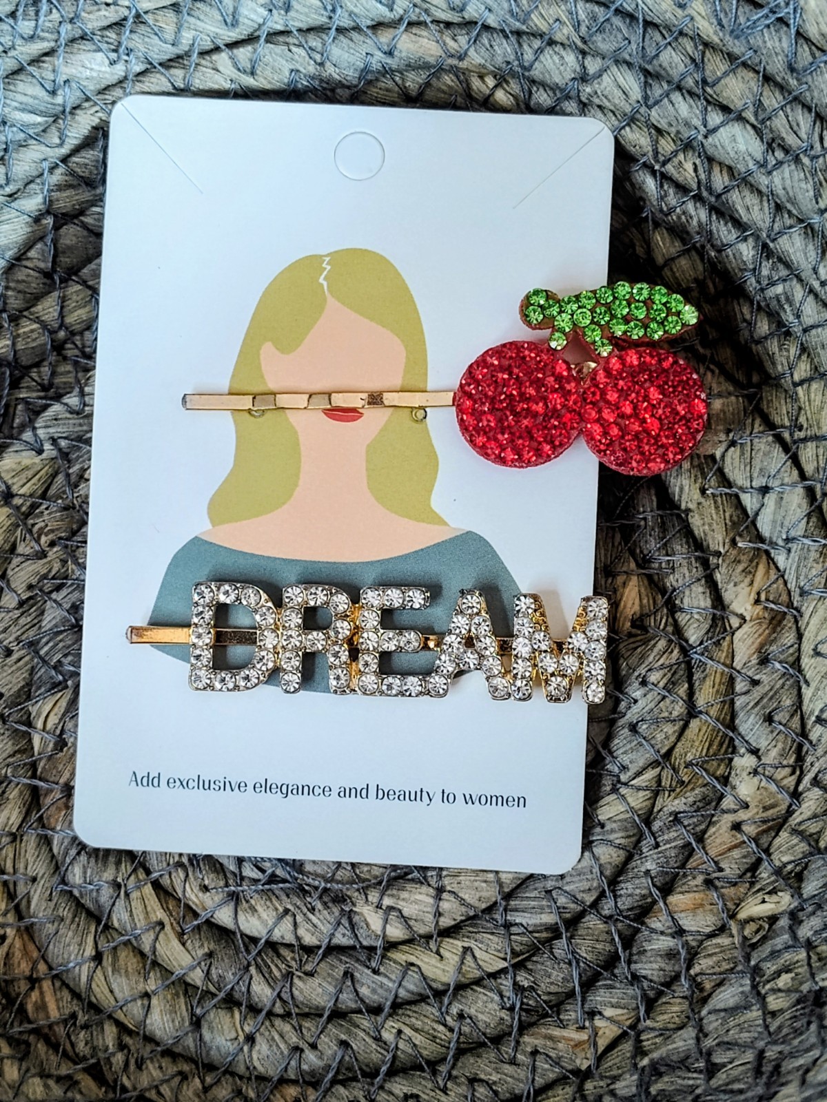 New Never Worn Set Sparkly Rhinestone Cherries & DREAM Hairpins Bobbipins Set New Never Worn Set Sparkly Rhinestone Cherries & DREAM Hairpins Bobbipins Set