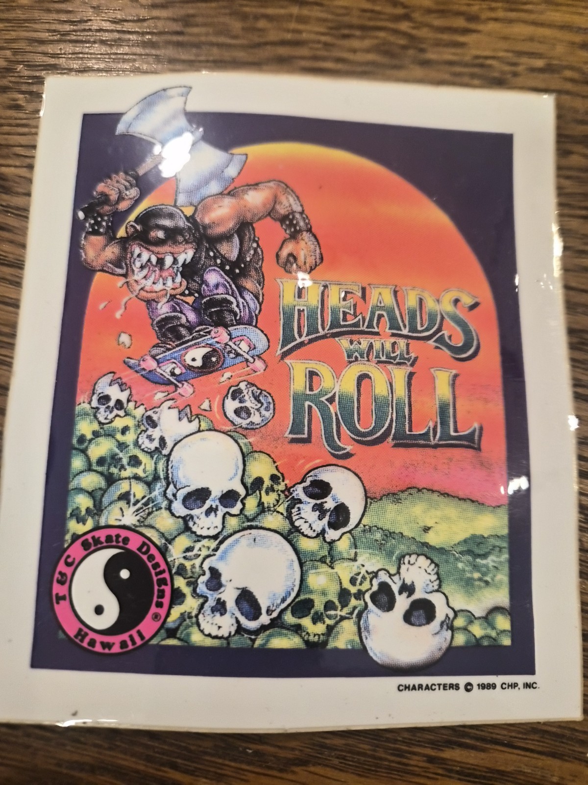 Vintage T&C Skate Surf Design Sticker Rare 1989 Heads Will Roll Skateboard T & C