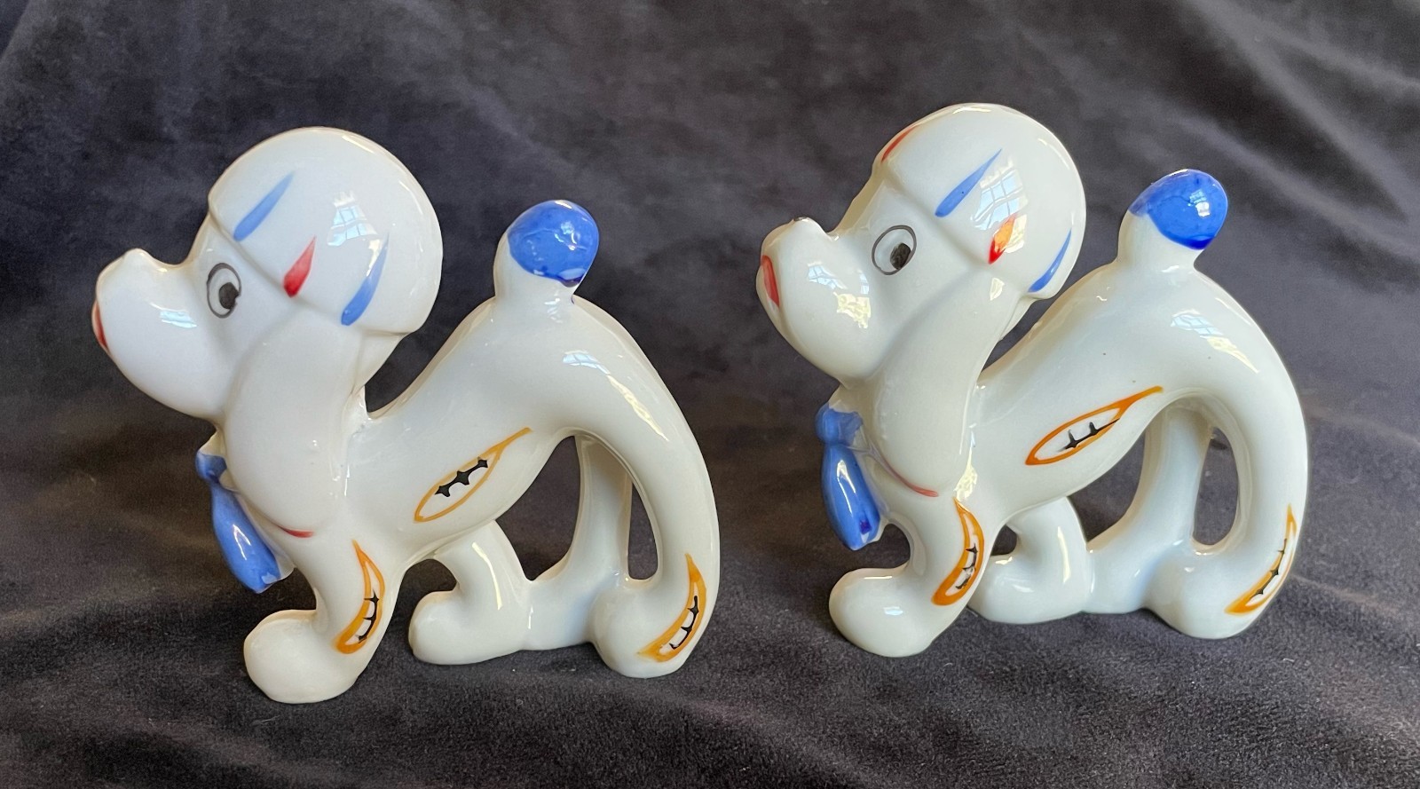 Two Vintage mid-century porcelain kitsch dog figurines Japan