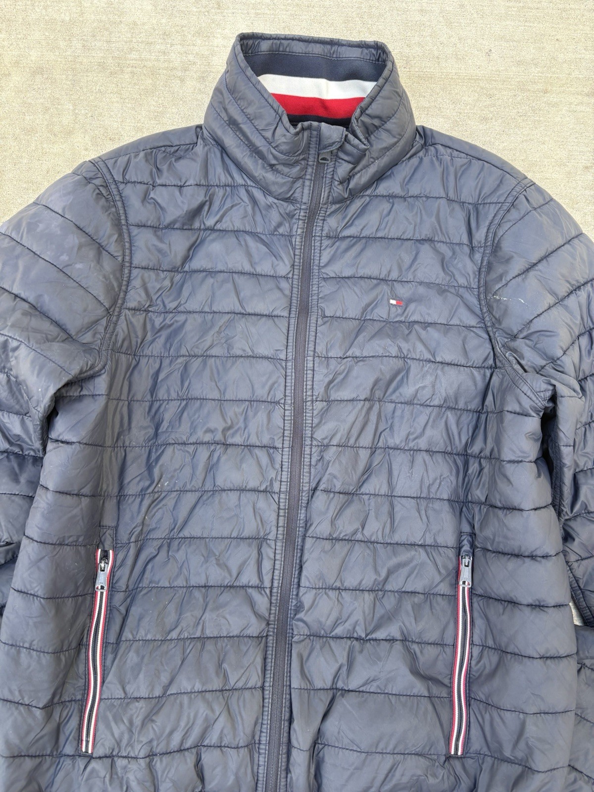 Tommy Hilfiger Mens Navy Puffer Jacket Full Zip Nylon Shell Logo Size S
