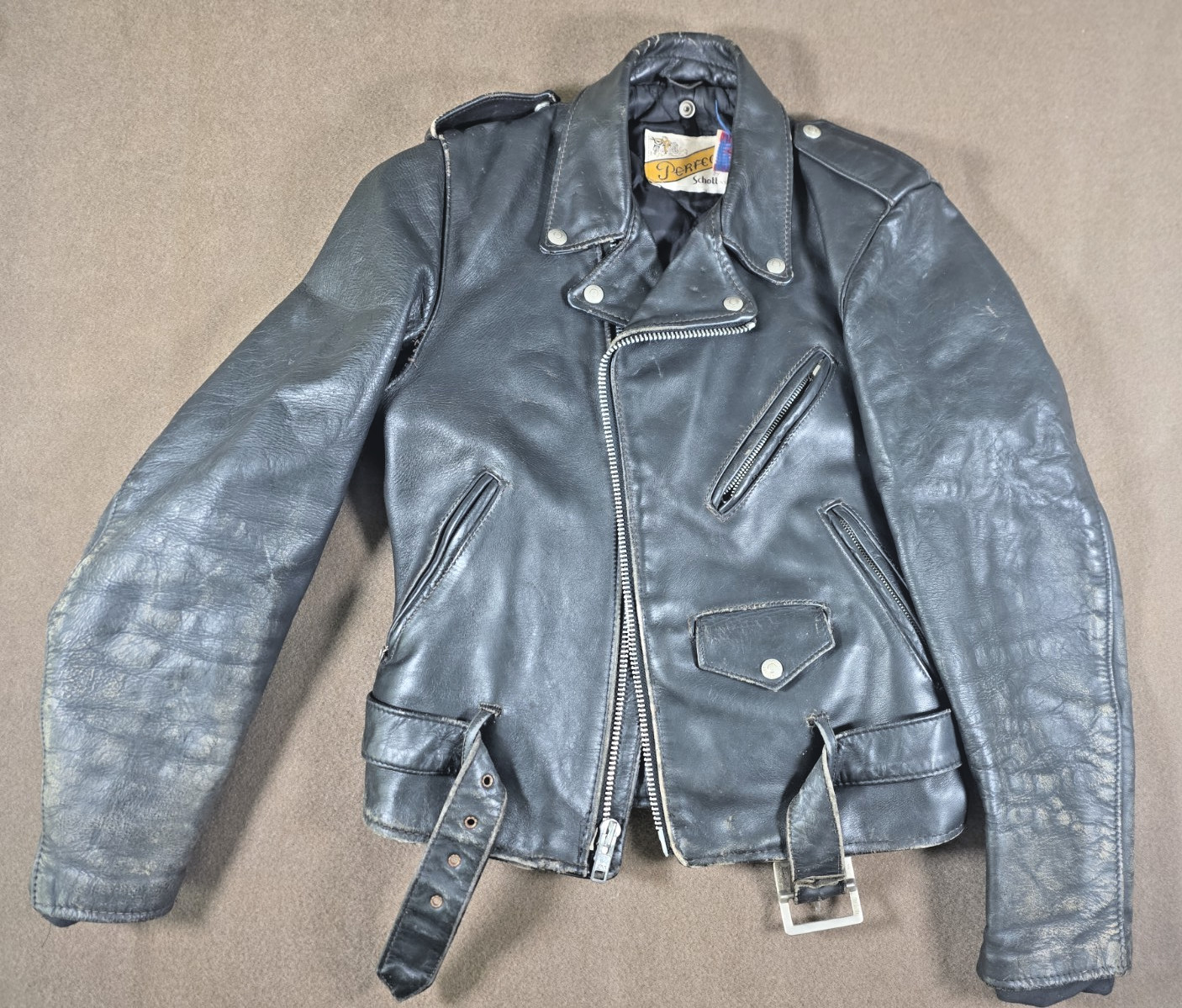 Vintage 1970s Schott Perfecto Black Leather Biker Jacket Size 36