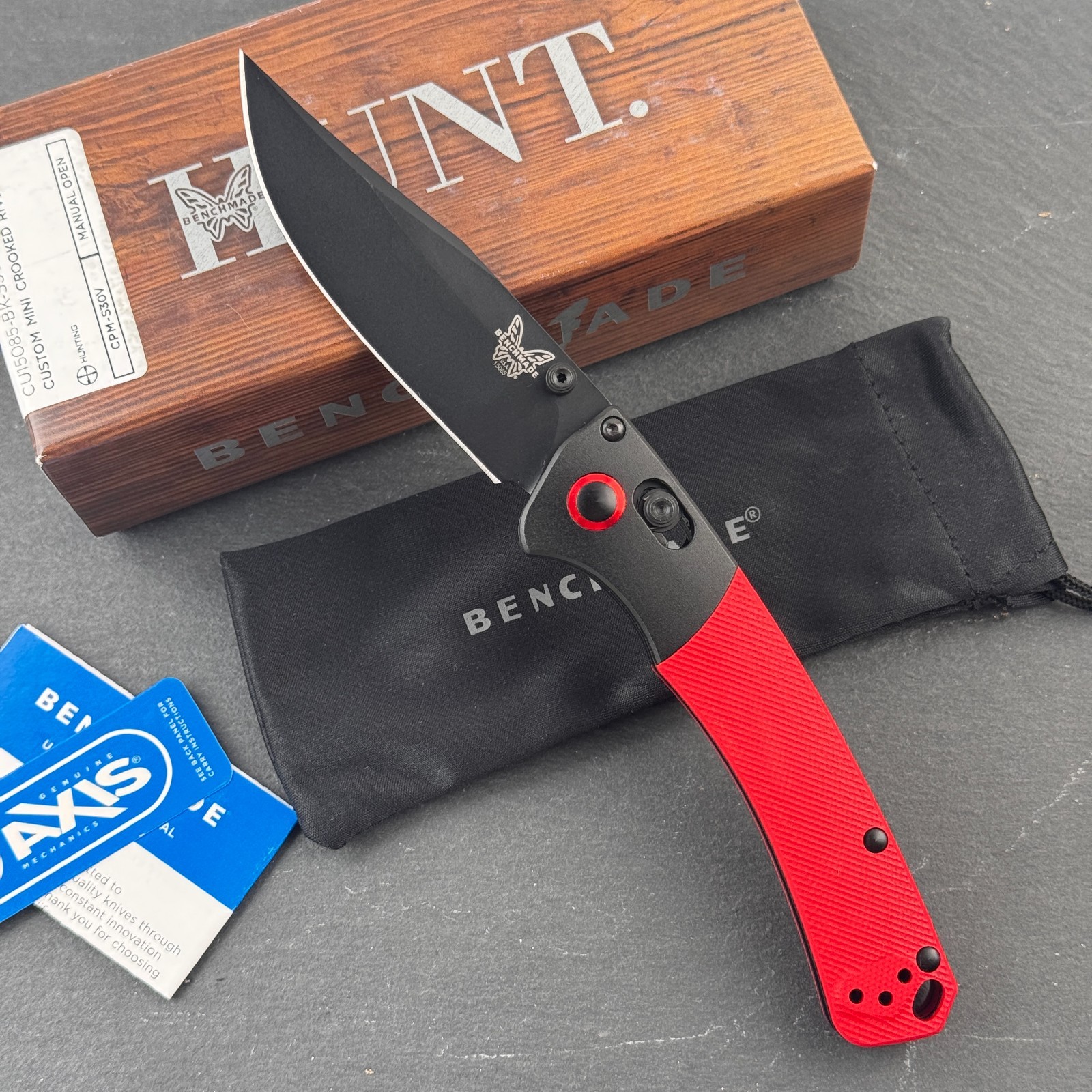 Benchmade Mini Crooked River 15085-BK-S30V G10 Red Handle Folding Knife Benchmade Mini Crooked River 15085-BK-S30V G10 Red Handle Folding Knife
