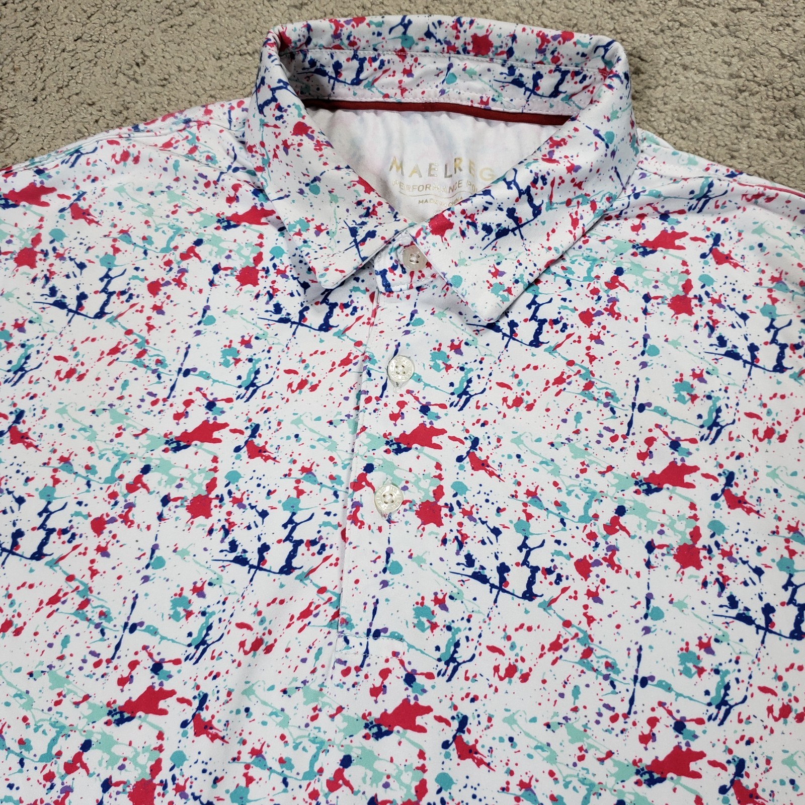 Maelreg Polo Golf Shirt Mens M Performance Paint Splatter Short Sleeve Casual