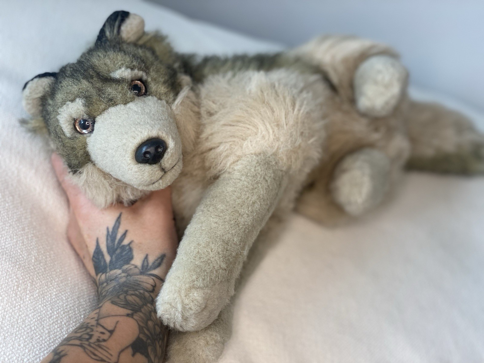 Timberwolf wolf plush shaggy fur  realistic super floppy