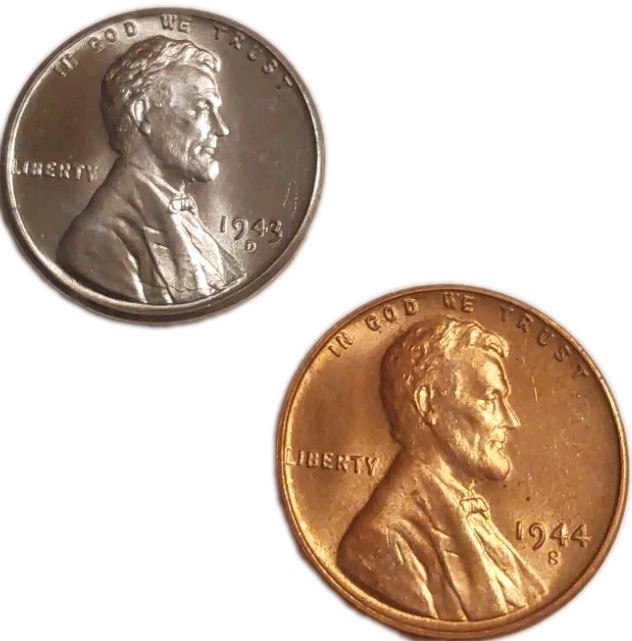 WW Two 1943 D & 1944 S Lincoln Copper Wheat Steel 1C Penny Gem BU 2 Pc Set 