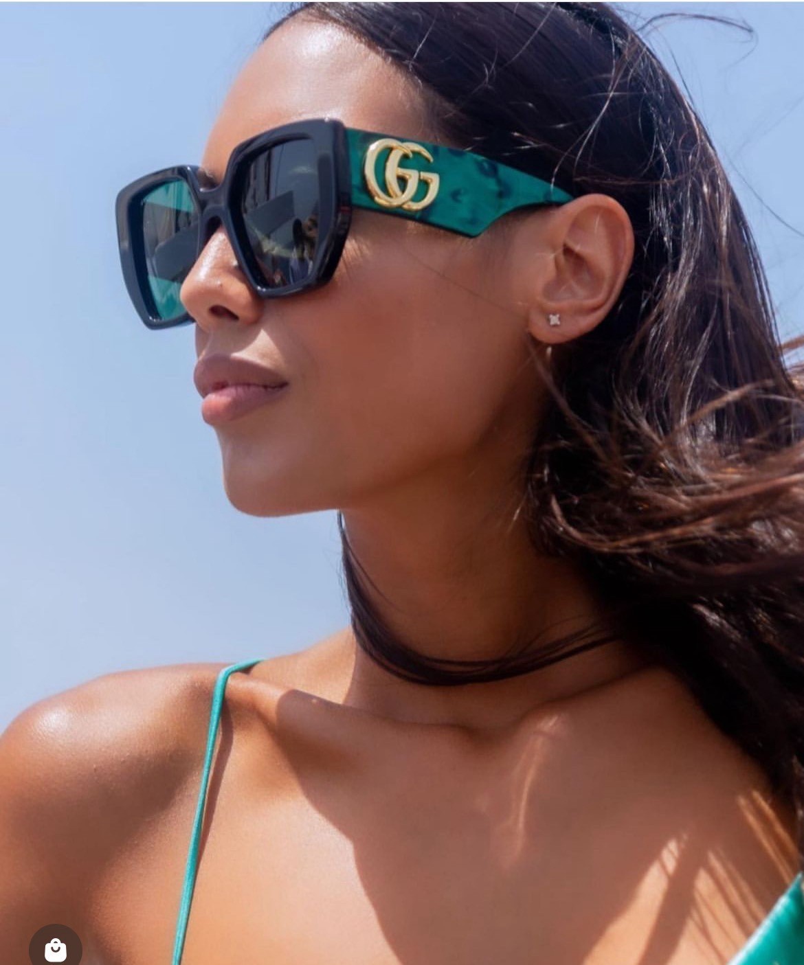 New Gucci GG0956S Oversized Geometric Women\'s Sunglasses Black/Green Lense New Gucci GG0956S Oversized Geometric Women\'s Sunglasses Black/Green Lense