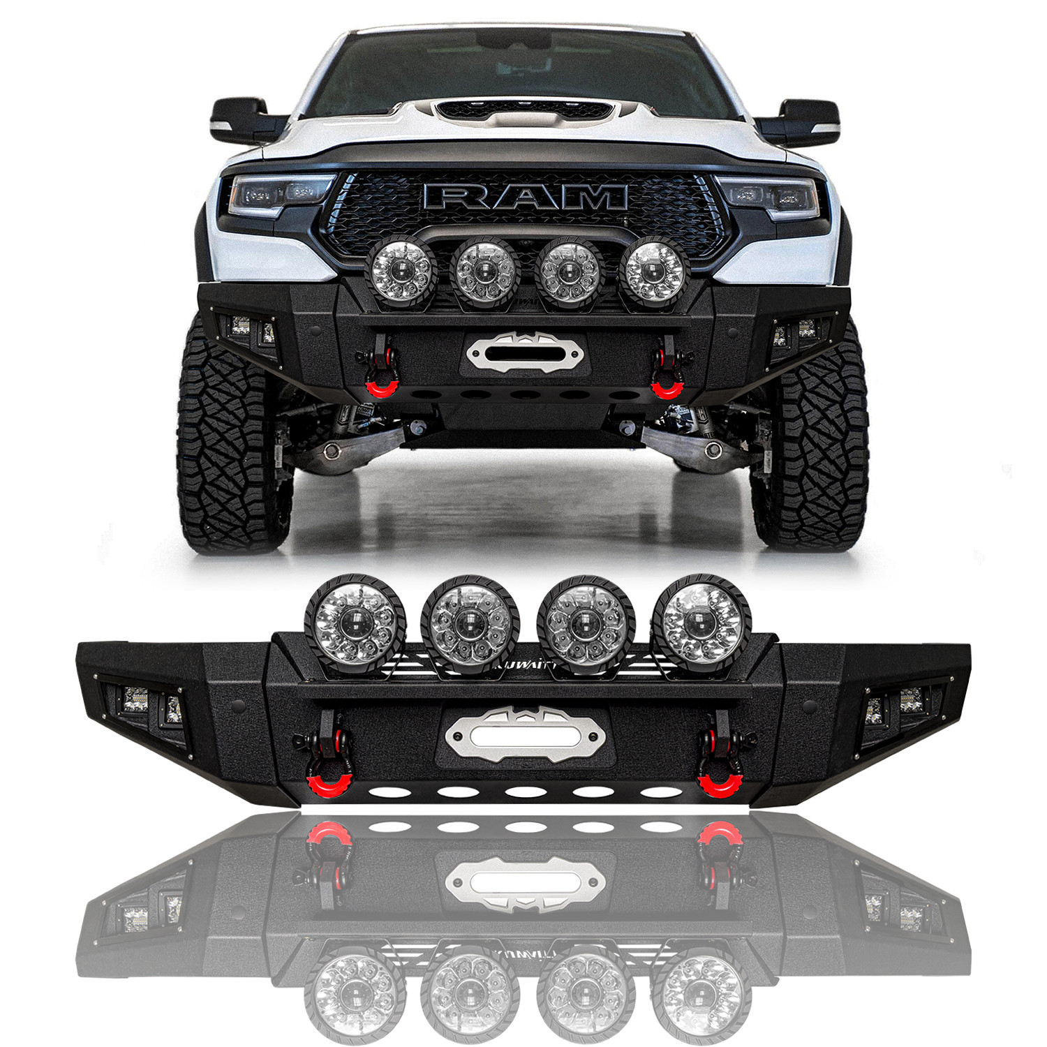 Vijay For 2019-2024 Dodge Ram 1500 Steel Front/Rear Bumper W/Winch Plate&Lights Vijay For 2019-2024 Dodge Ram 1500 Steel Front/Rear Bumper W/Winch Plate&Lights