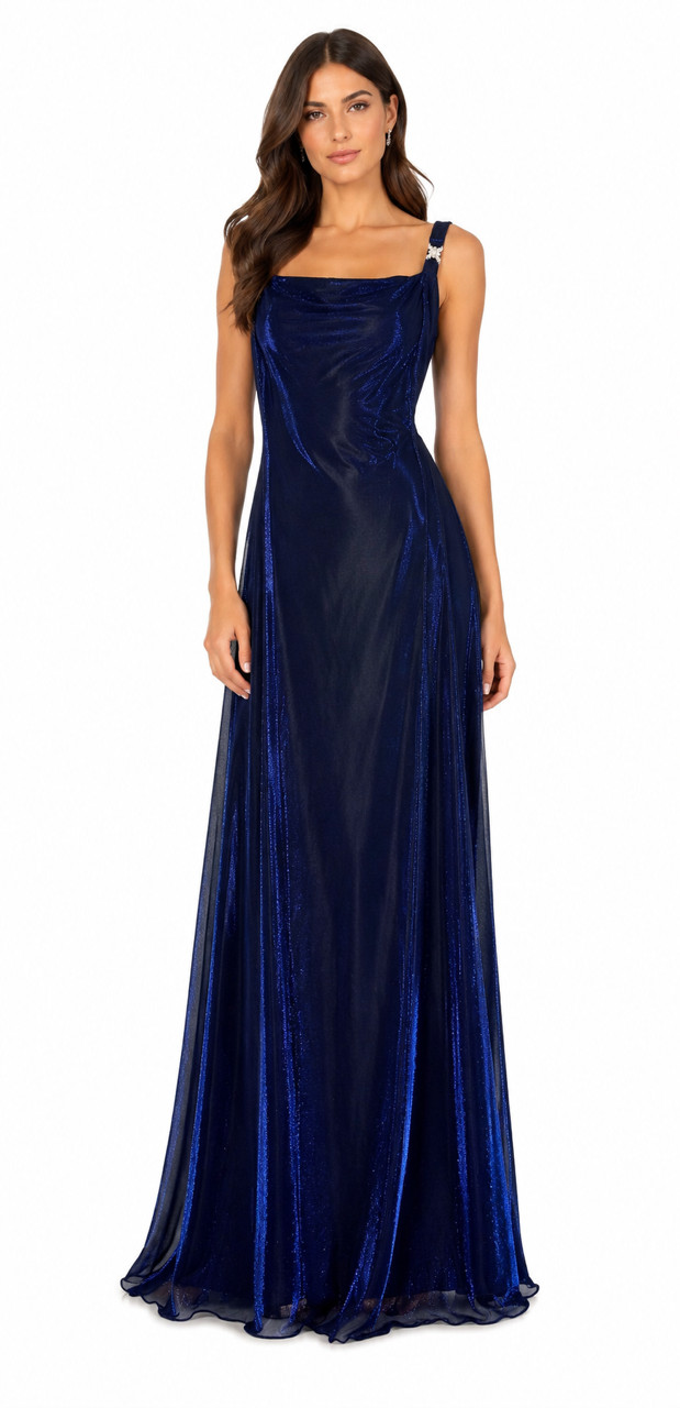 BETSY & ADAM Linda Bernell Navy Metallic Shimmer Crystal Strap Gown Dress 20W 2X