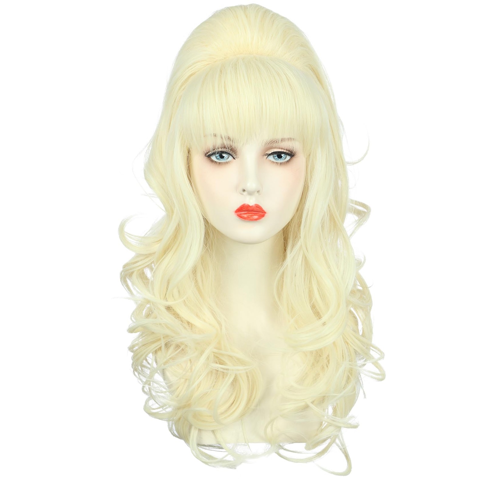 Adult Long Blonde Curly Women Big Bouffant Wig Beehive 60s