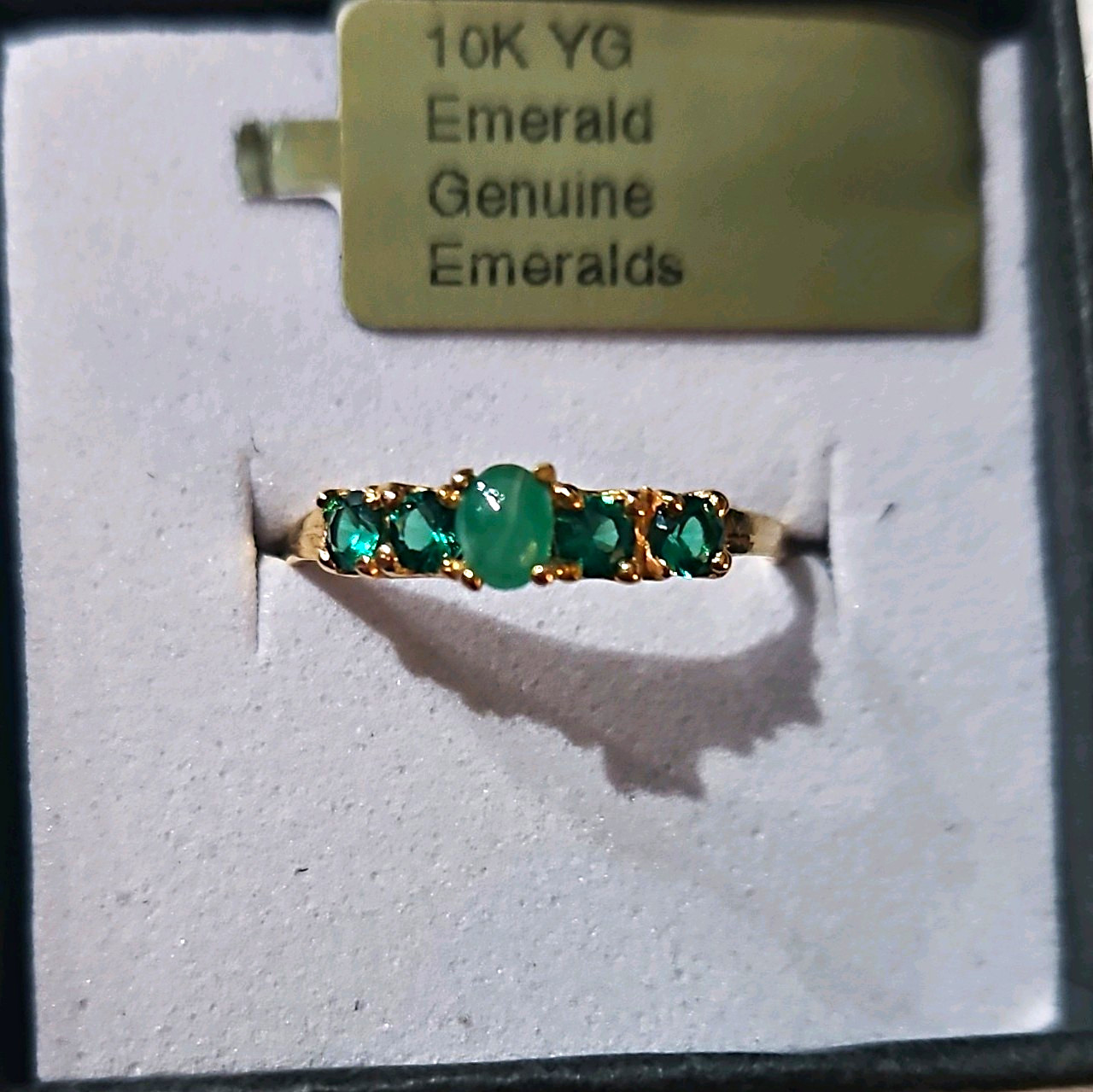 10K Yellow Gold Oval Natural Emerald 5-Stone Prong Set Ring Size 6