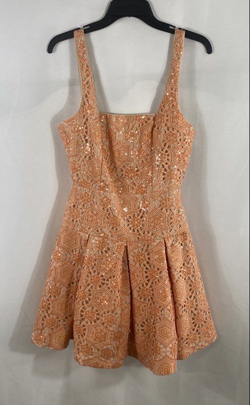 Jewel Badgley Mischka Women\'s Coral Sequin Lace Fit Flare Dress NWT Size 4