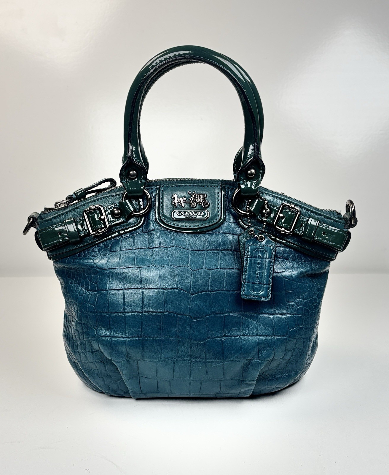 Coach Kristin Bag Purse satchel. Teal Green. Crocodile Embossed. Gun Metal. EUC