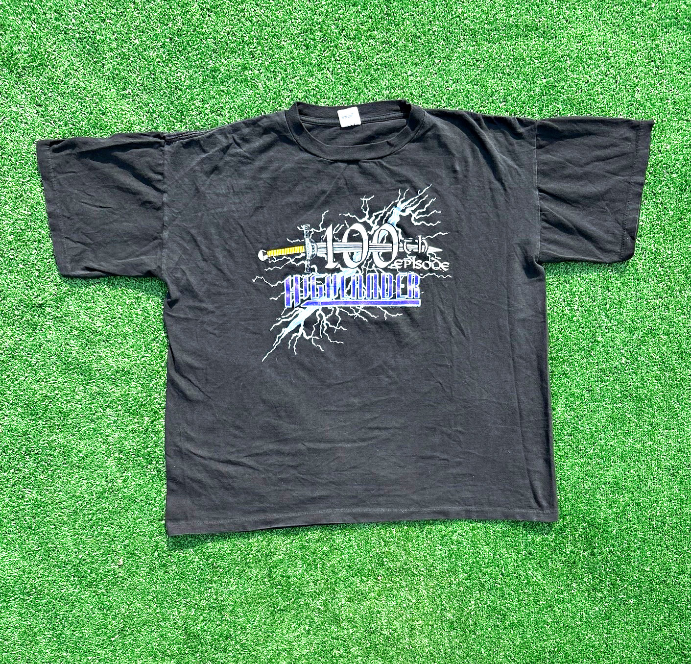 Vintage 1990s Black Highlander 100th Episode TV Show Promo Tee Size XXL