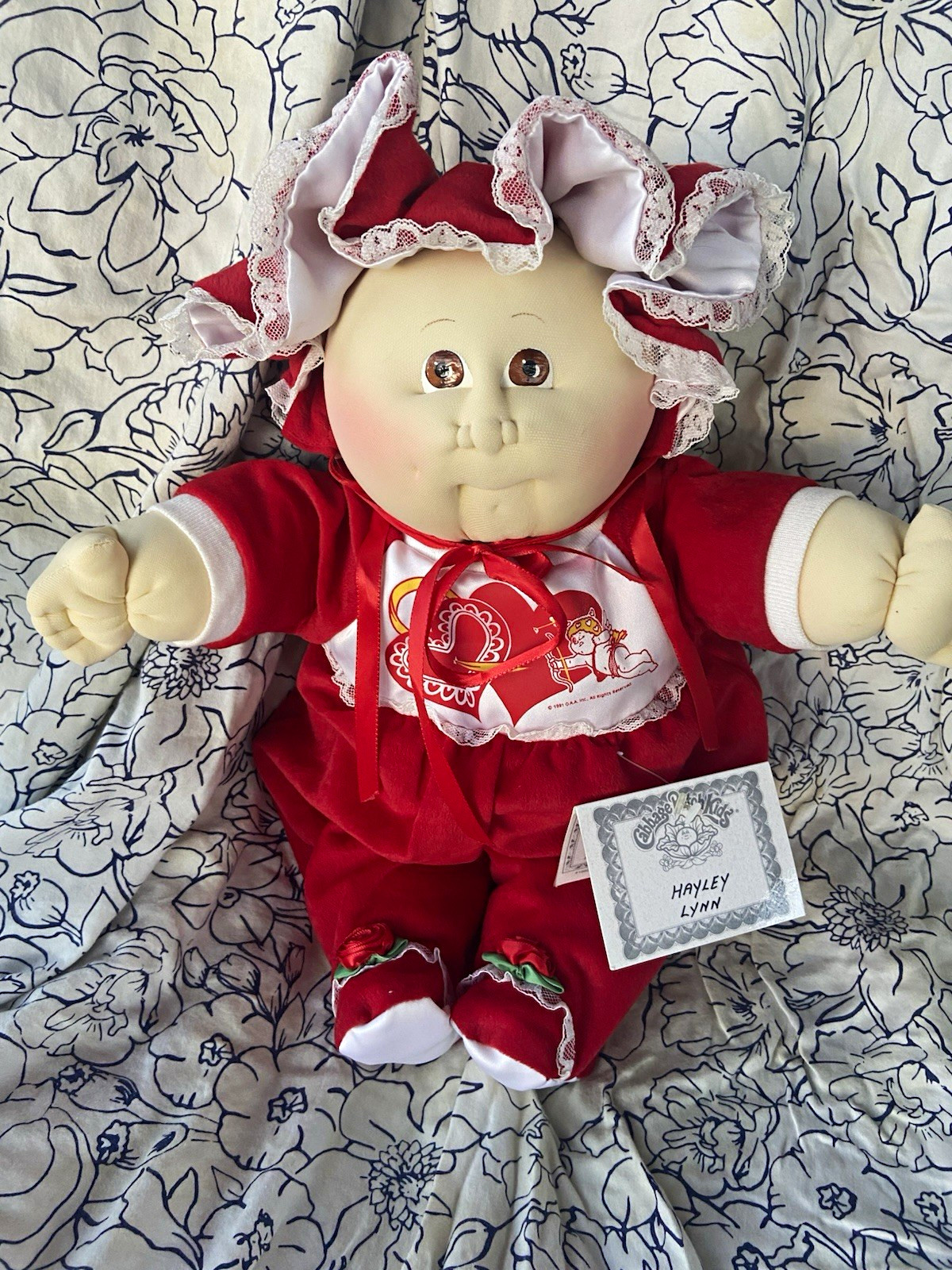 1992 Soft Sculpture Valentine Cabbage Patch Kids Newborn/Preemie Doll 15”