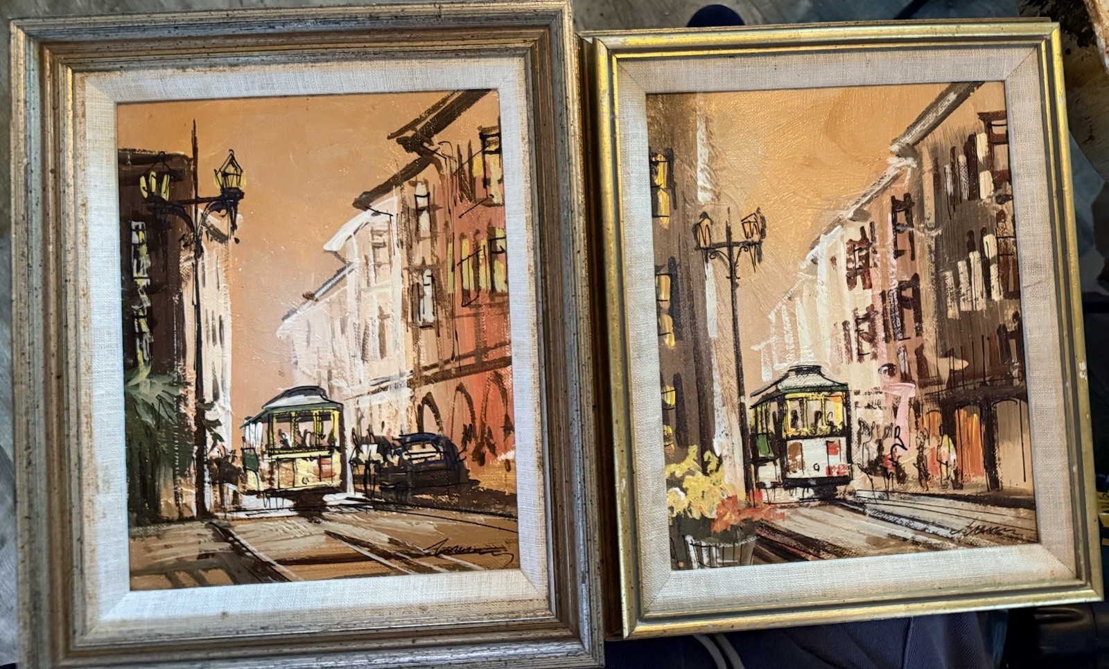 VINTAGE John Checkley Original Painting Pair MCM San Francisco Trolley Cable Car